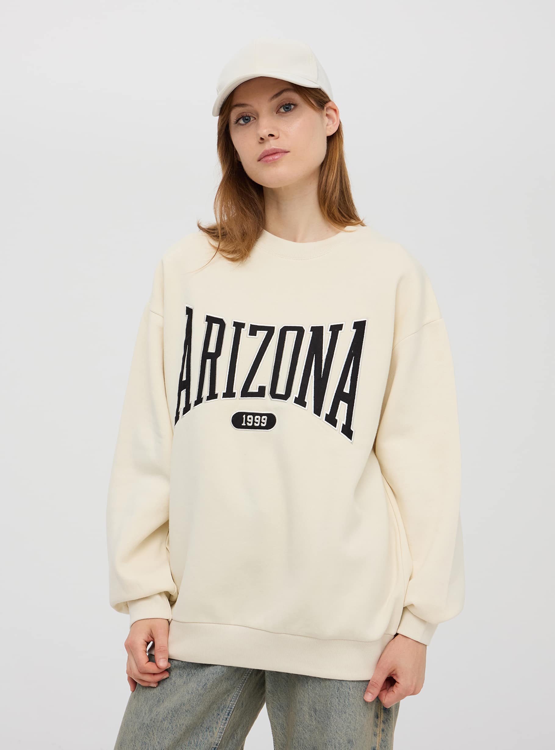 Ivory Oversized sweatshirt with college embroidery Buy Online Terranova