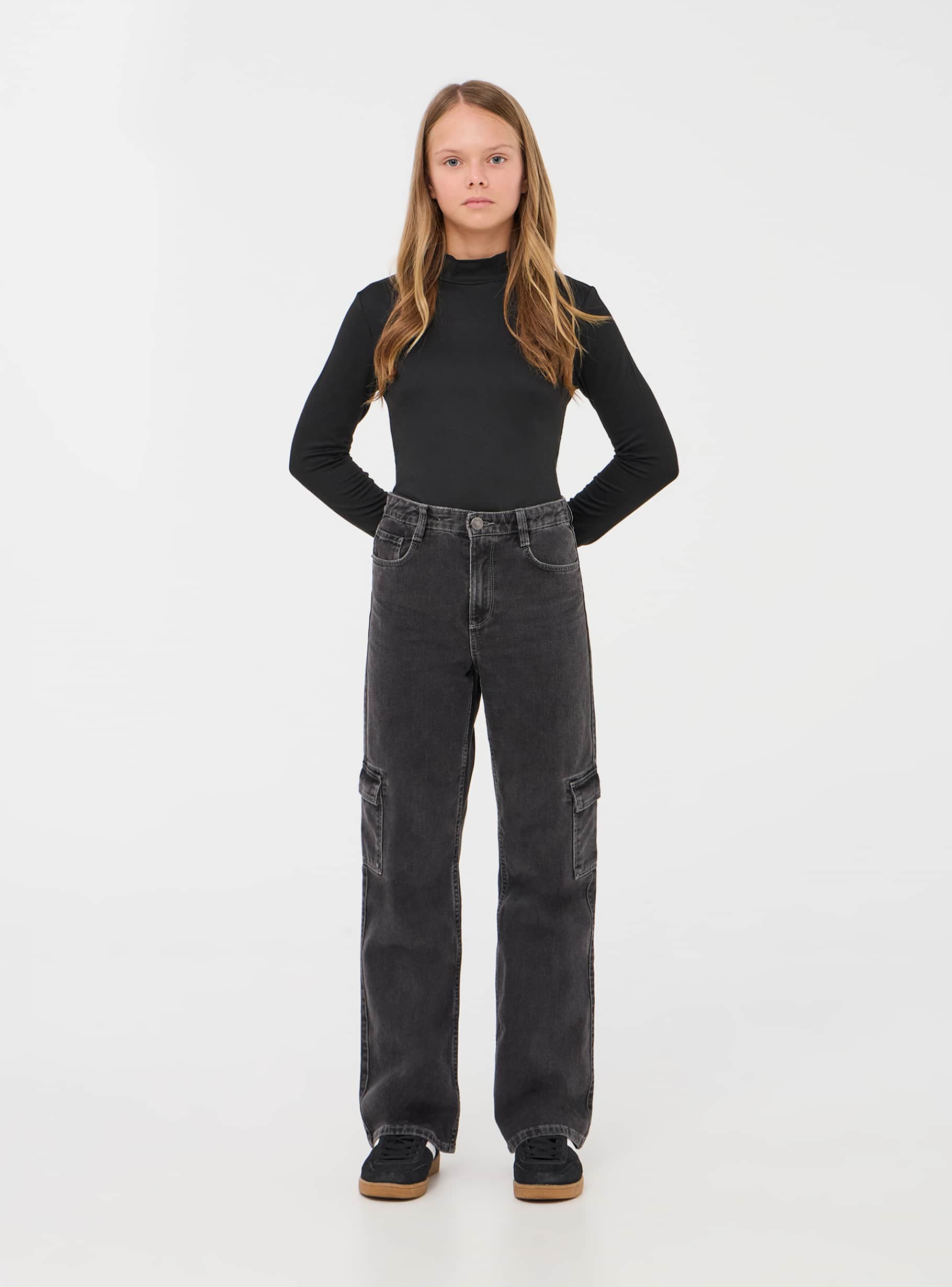 Jean cargo jambe large var noir denim Terranova