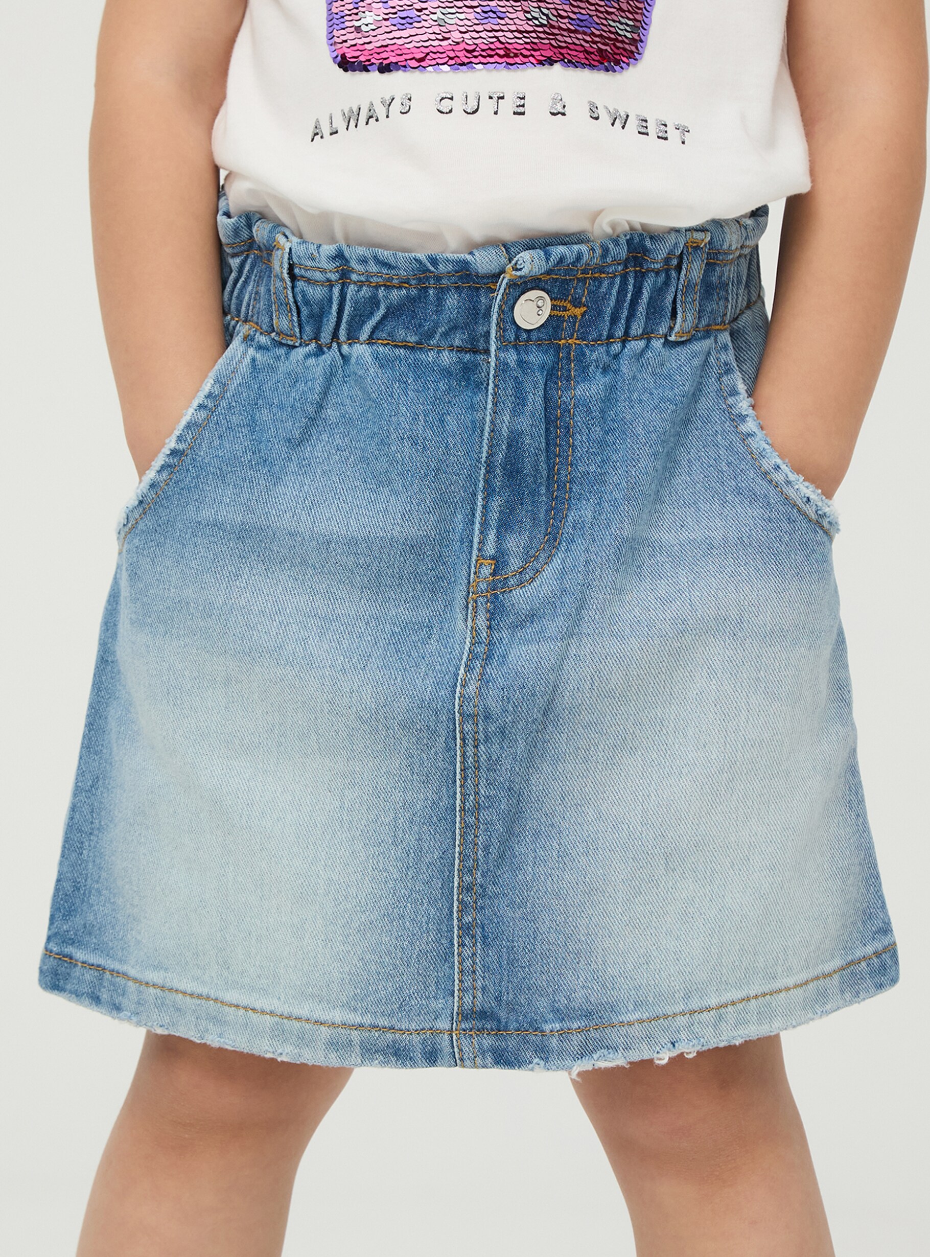 Gonna paperbag in jeans var blu denim medio Terranova