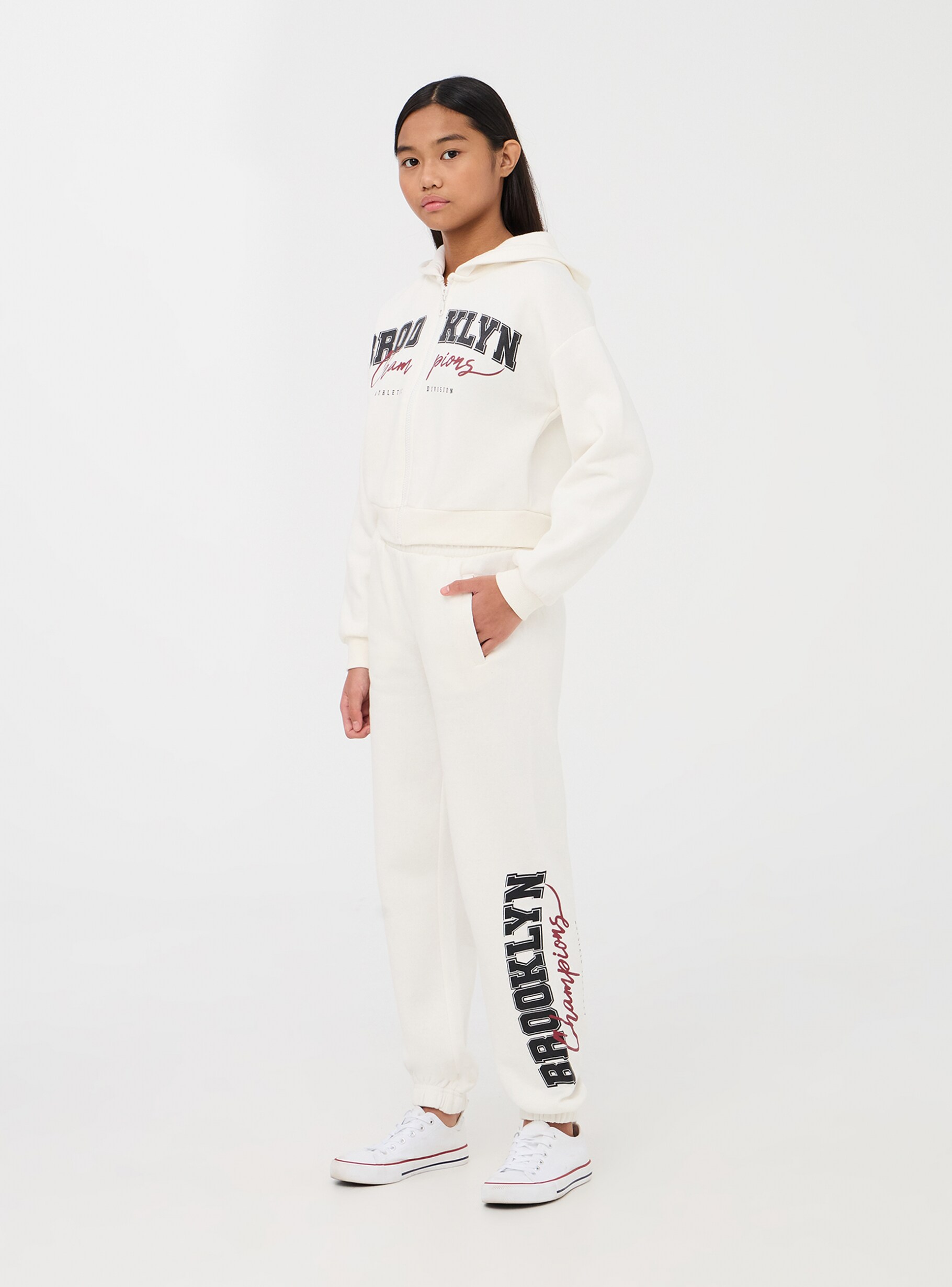 White wool College print tracksuit bottoms in heavy fabric Buy Online Terranova