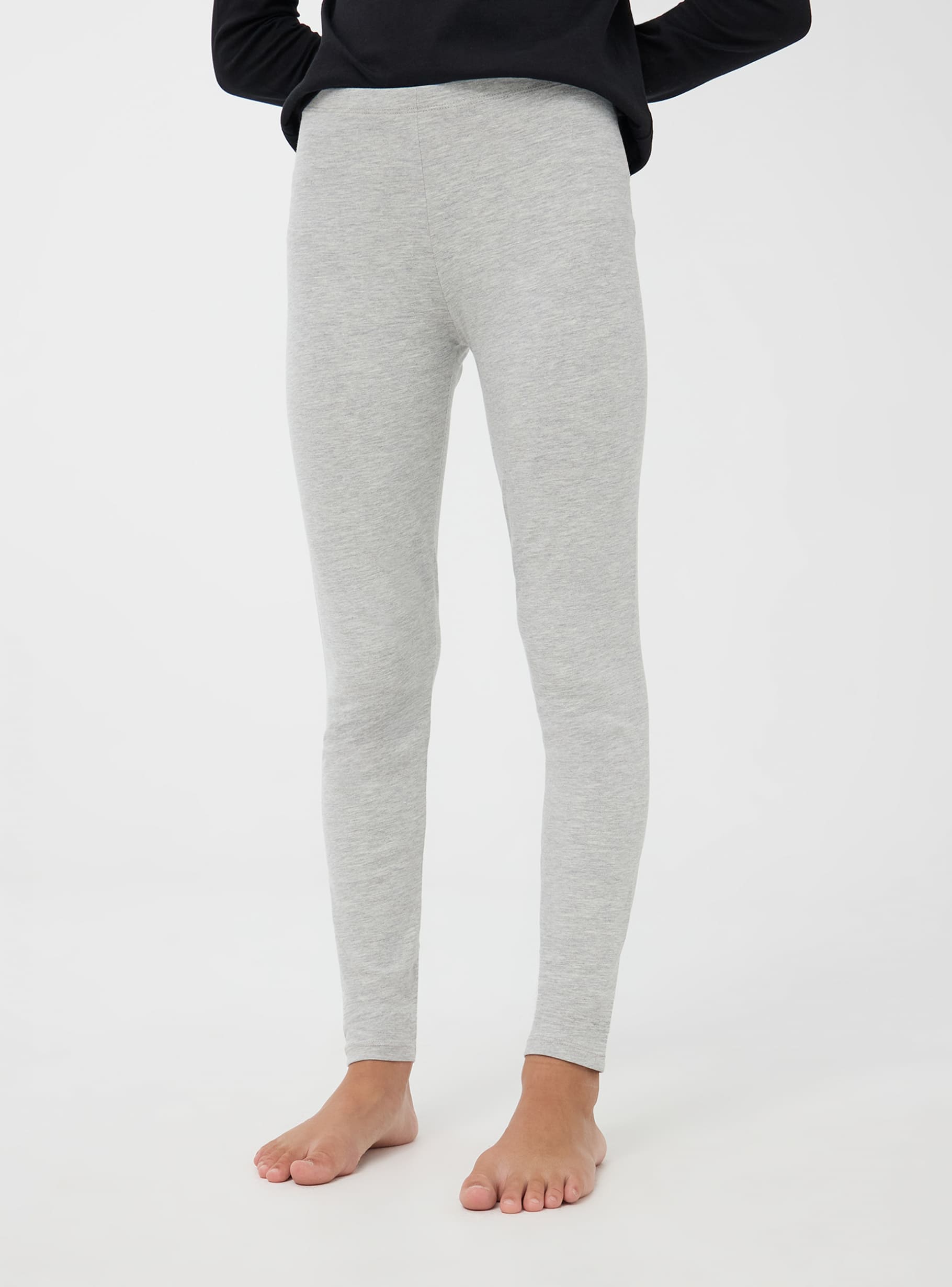Light grey melange Plain cotton leggings Buy Online Terranova