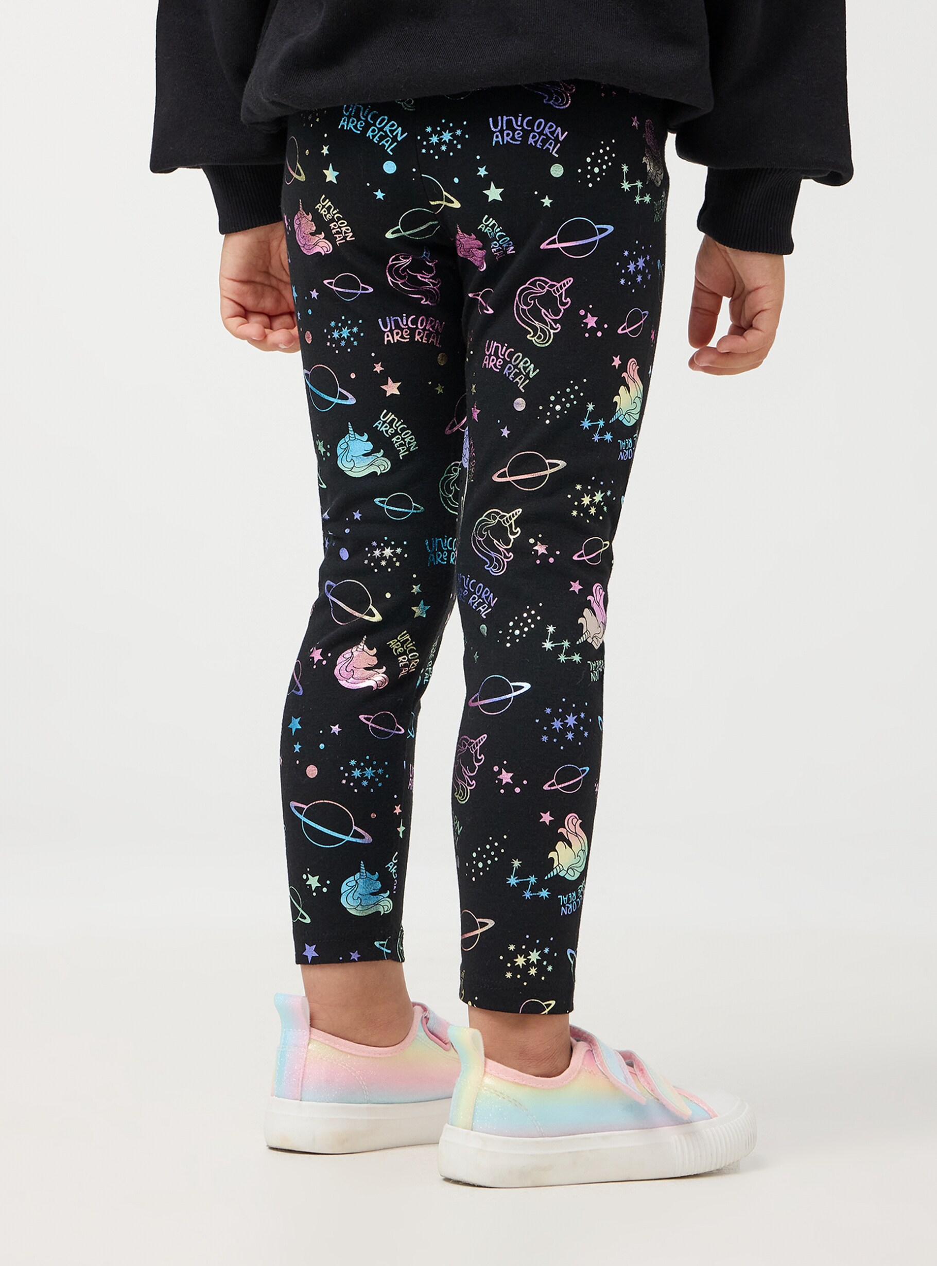 Var Schwarz Lange Leggings mit laminierten Planetendruck Terranova