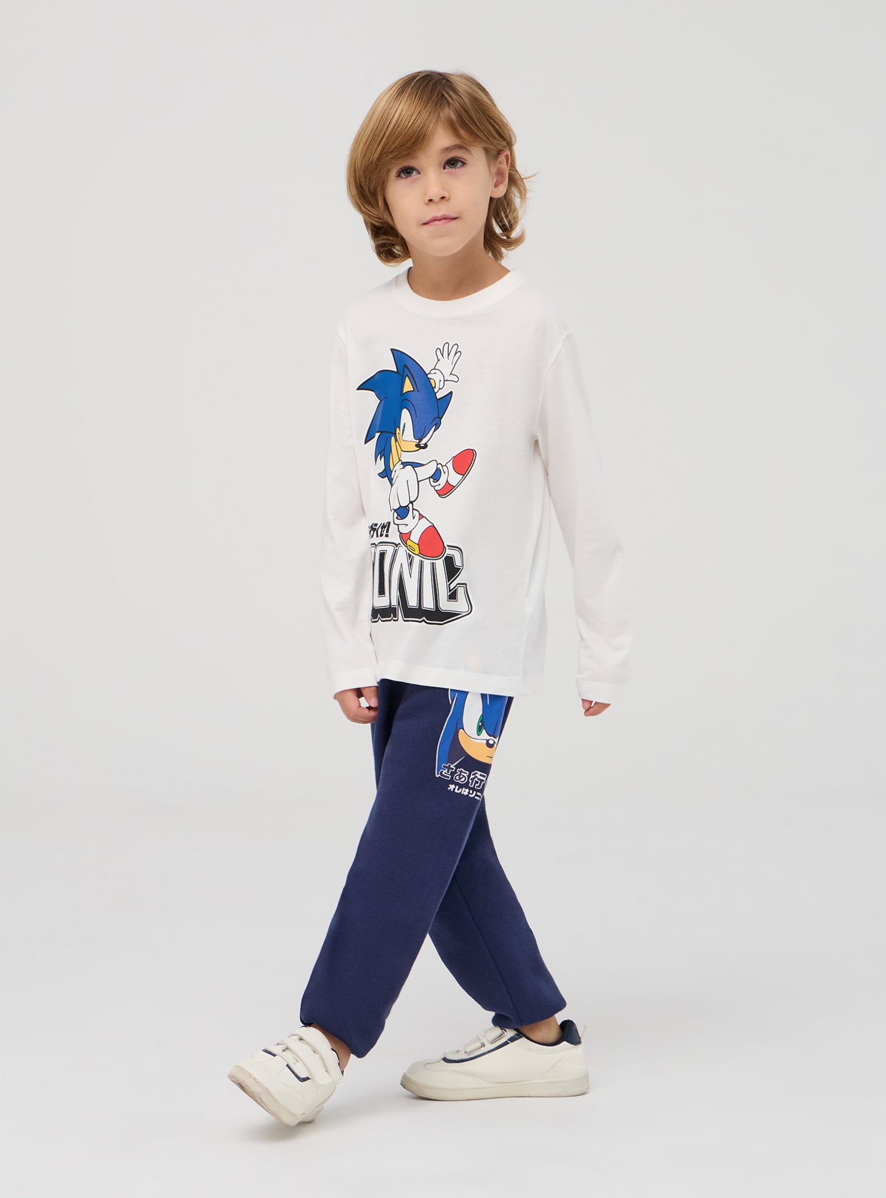Dark blue denim Sonic® print tracksuit bottoms in heavy