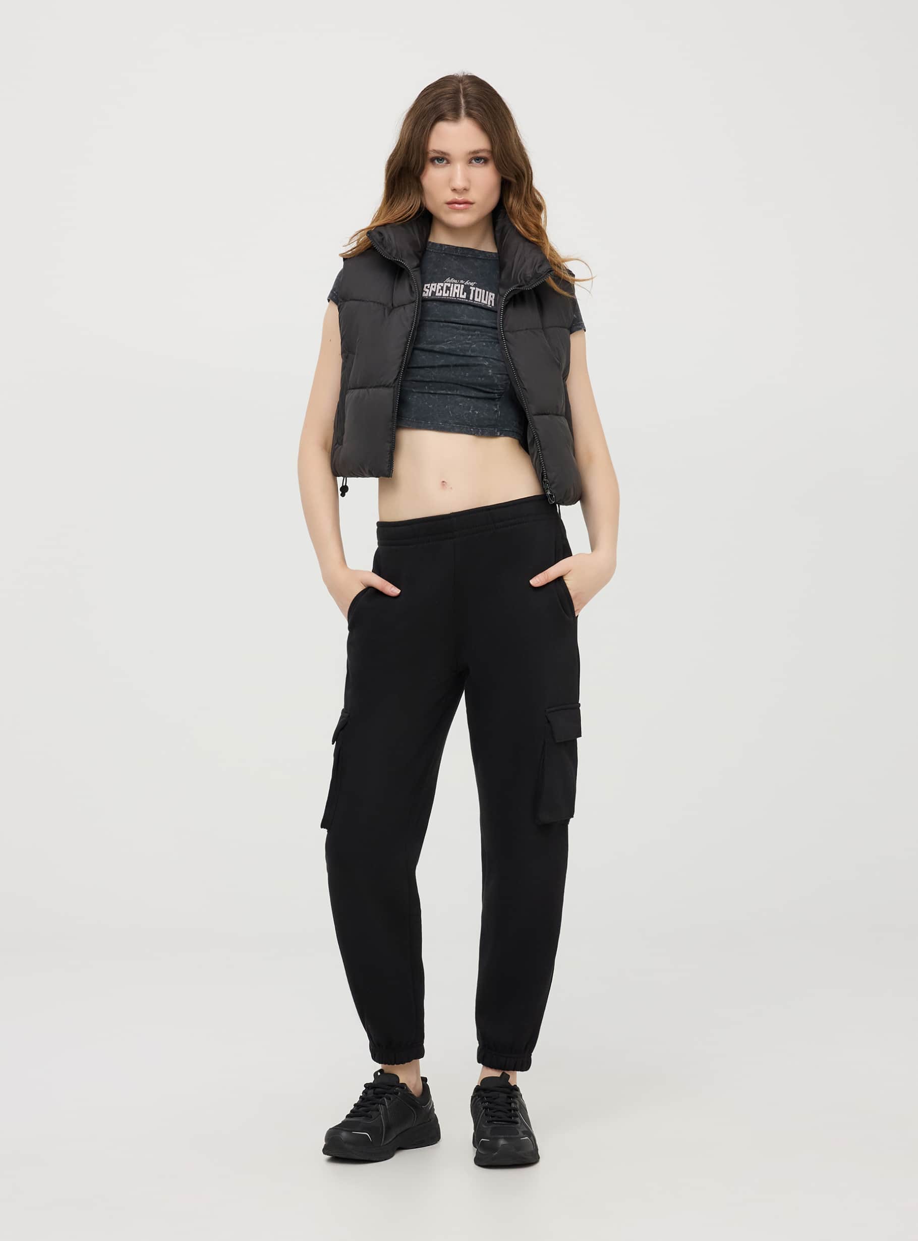 Pantaloni cargo a vita alta Nero Acquista Online Terranova