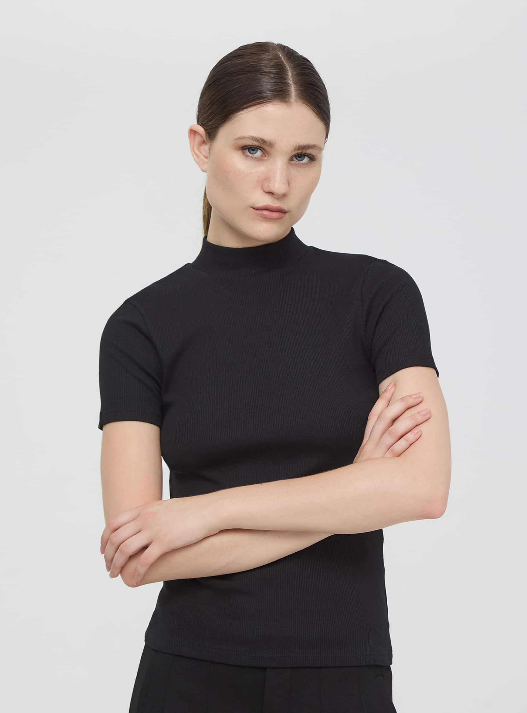 High collar crew neck t shirts hot sale