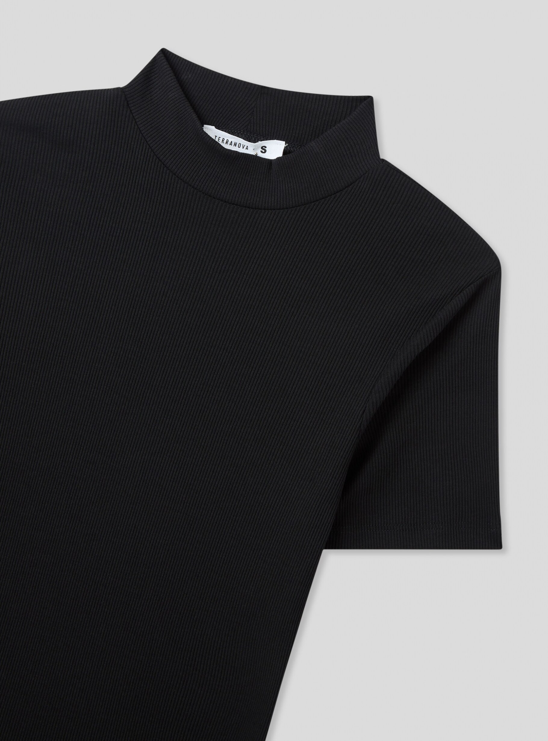 Black Ribbed mock polo neck T shirt Buy Online Terranova