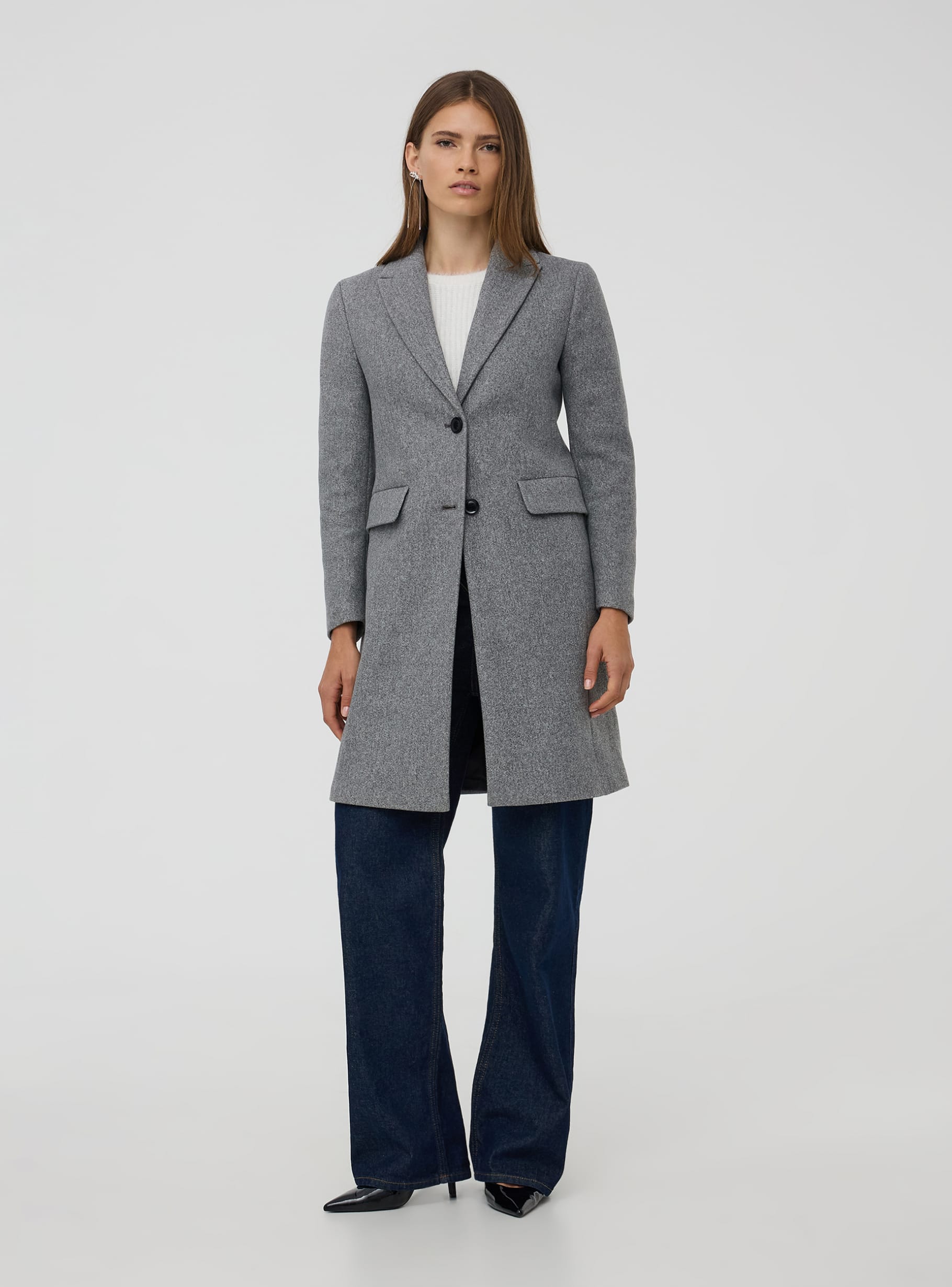 Middle grey melange Slim fit single breasted coat Buy Online Terranova
