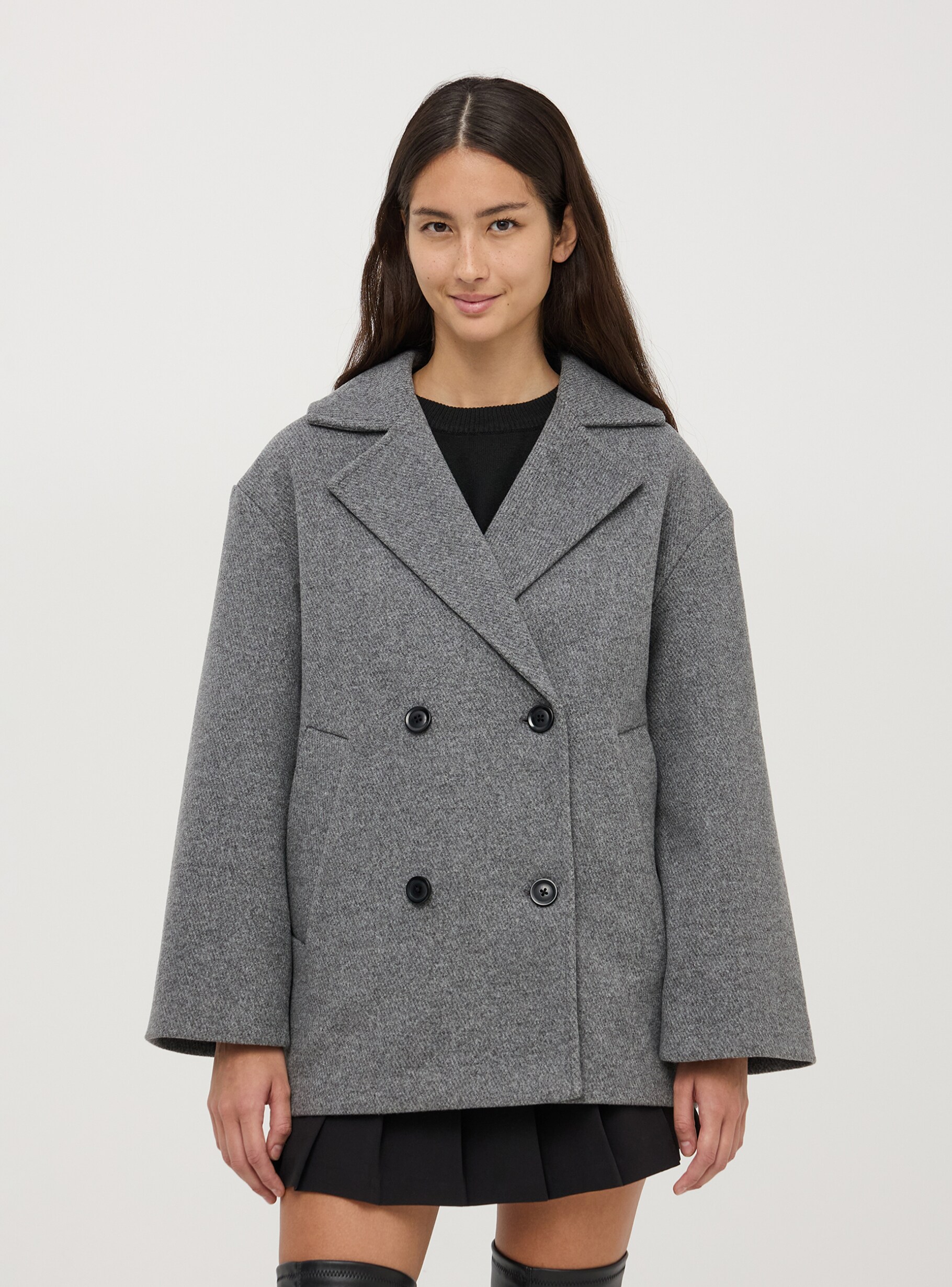 Long gray peacoat sales