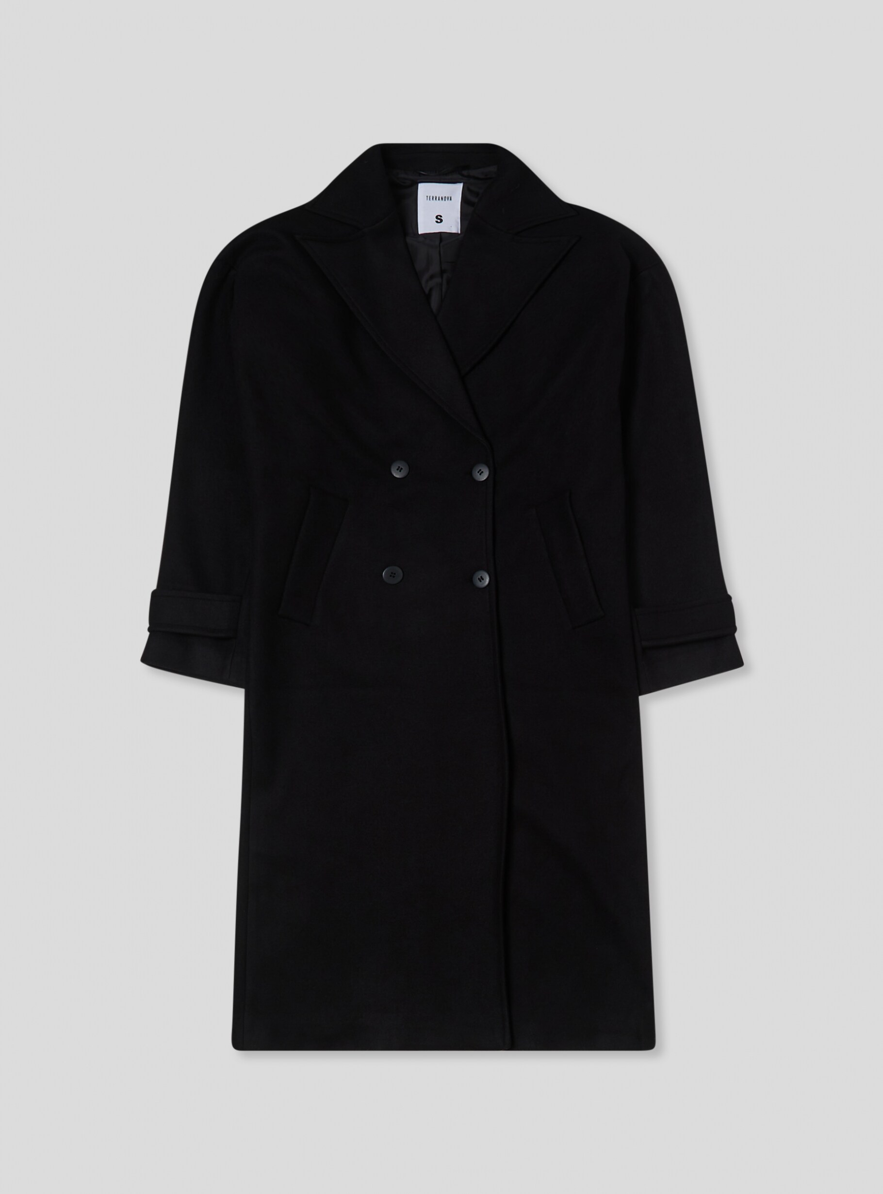 Black Long oversized double breasted coat Buy Online Terranova