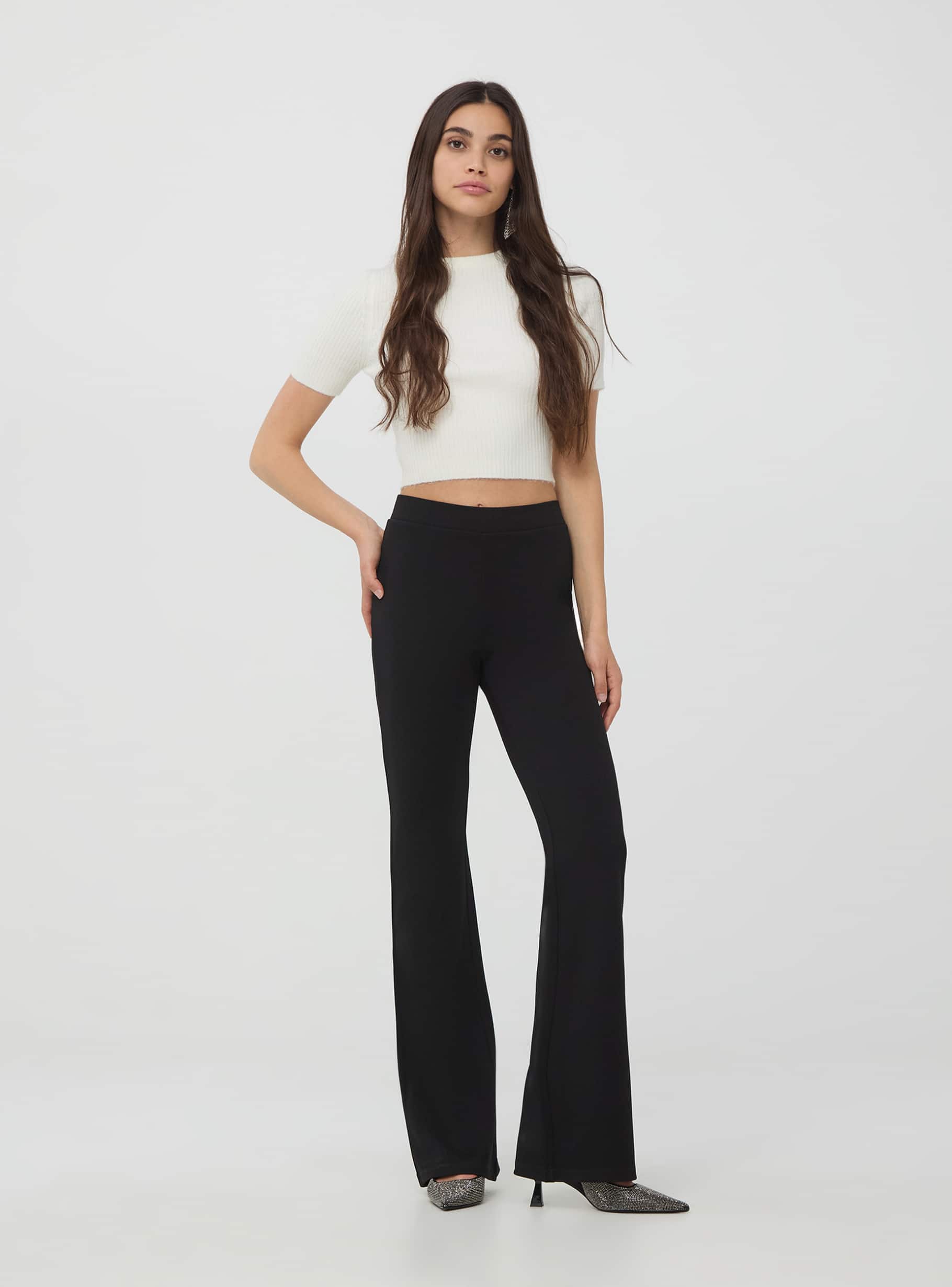 Pantaloni a zampa elasticizzati Nero Acquista Online Terranova