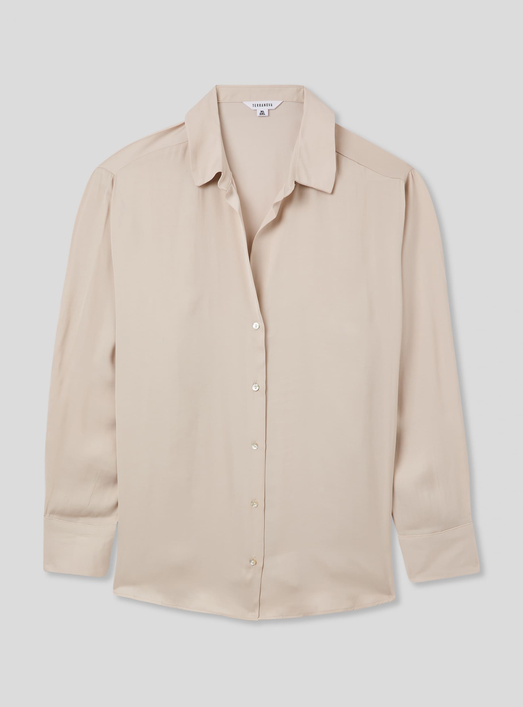 カットソー(長袖/七分) Ameri VINTAGE - MARTE NATURE SHEER TOPS  saturn Mud Long-sleeved satin shirt - Buy Online | Terranova