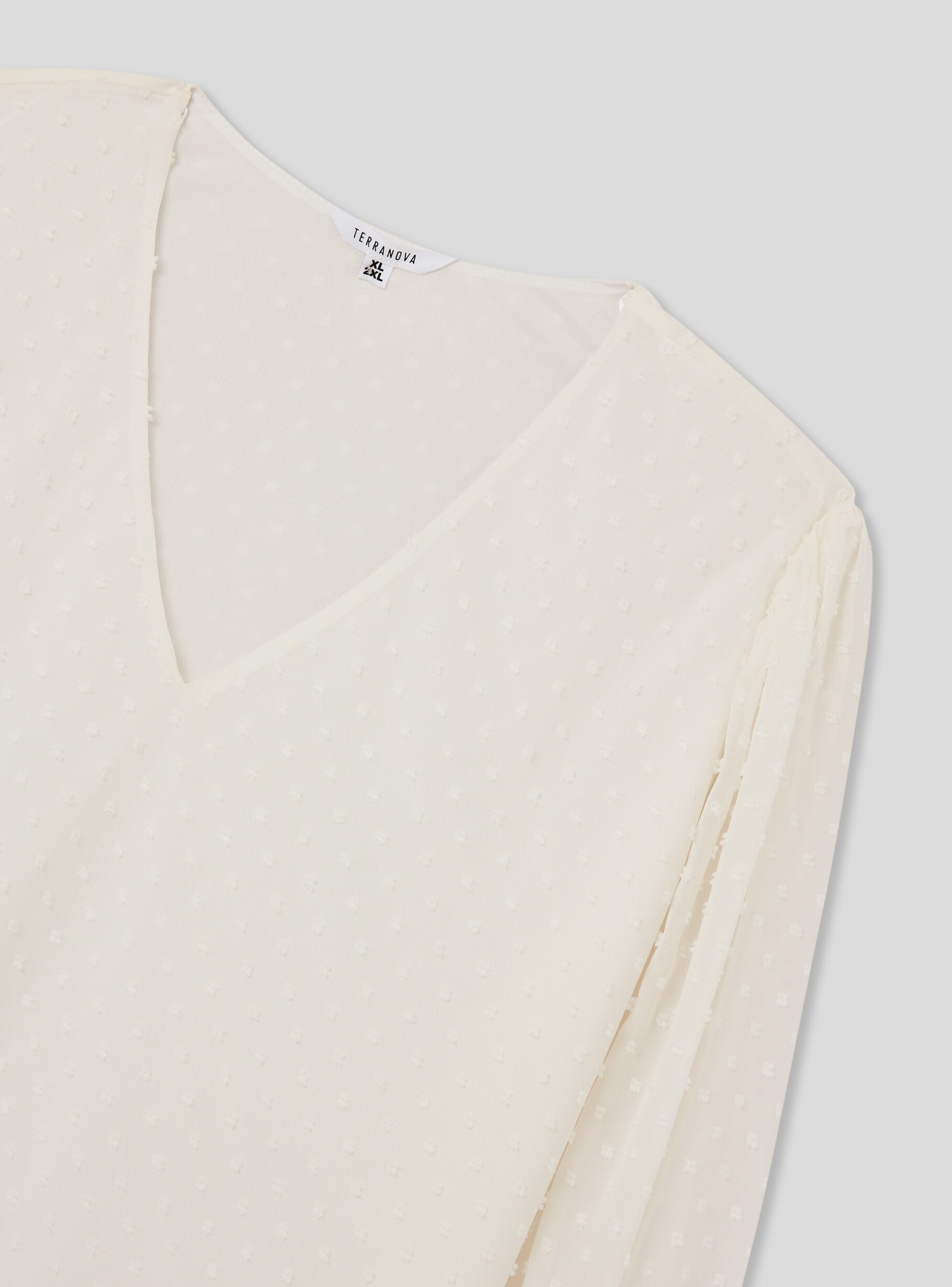 White wool White chiffon blouse with embossed polka dots