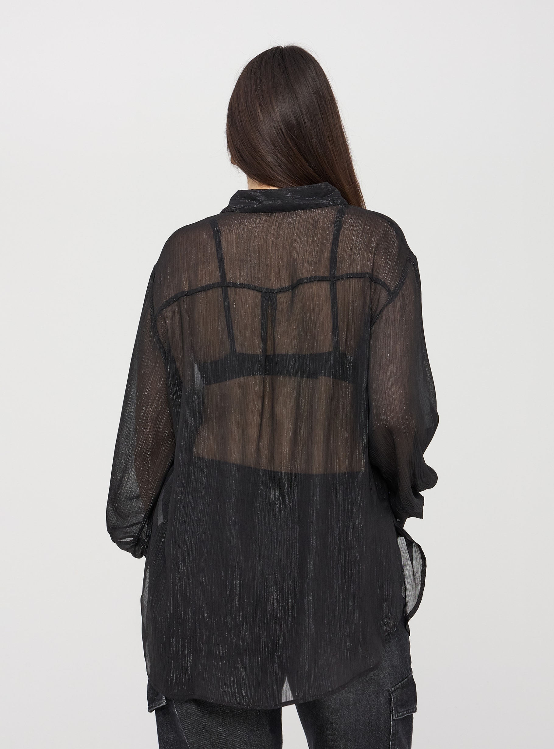 【ギフト】 Black Oversized lurex shirt - Buy Online | Terranova トップス