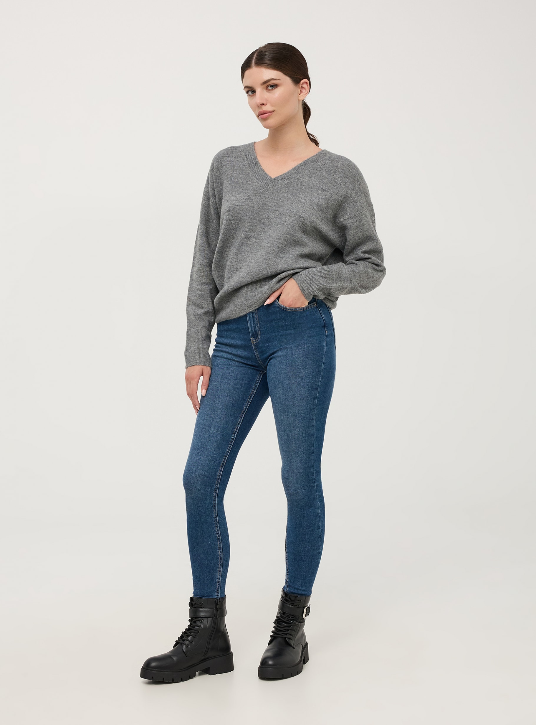 Dark blue denim High-waisted skinny jeans Buy Online Terranova