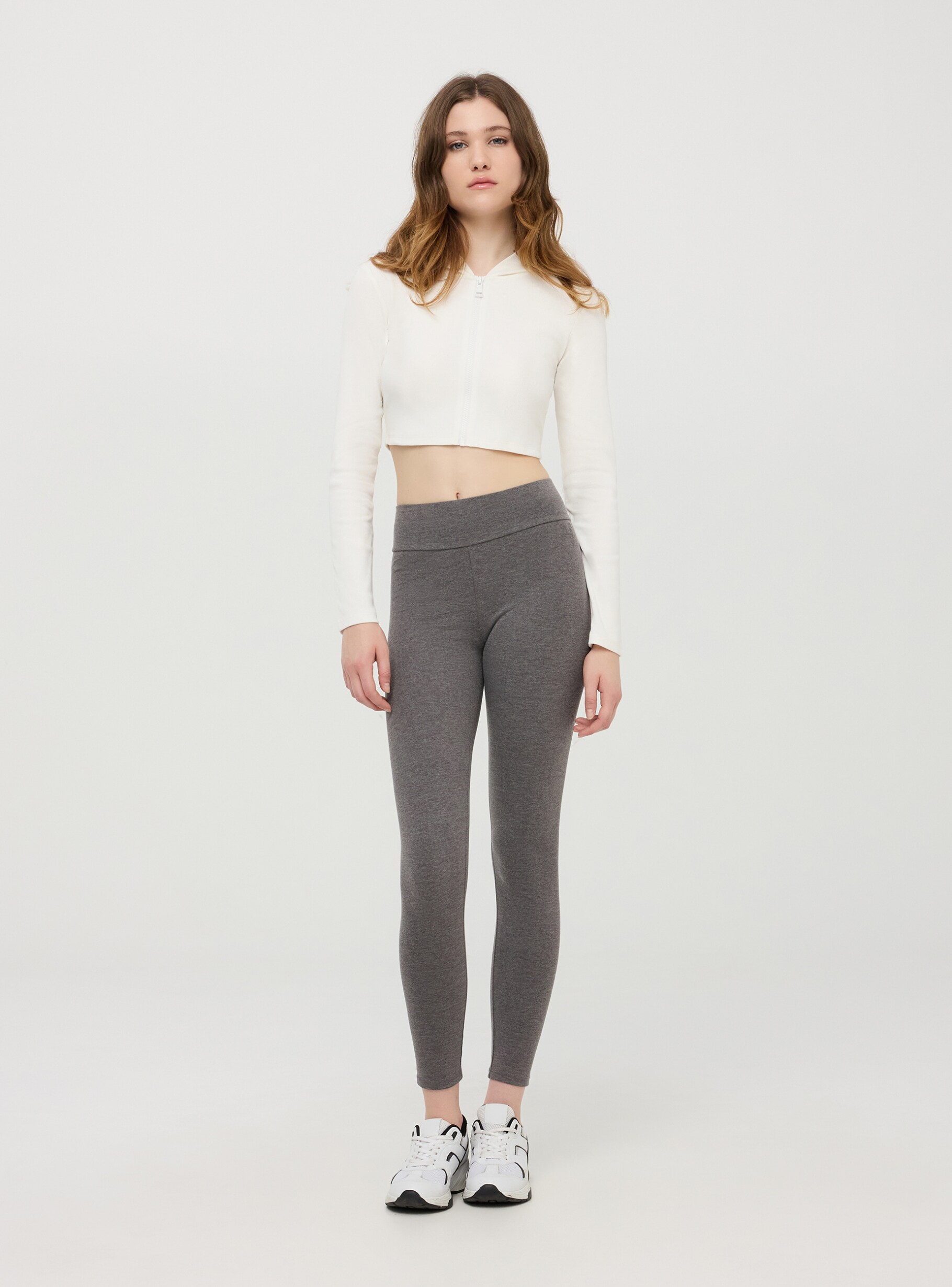 Legging a taille haute en tissu epais gris fonce melange Terranova