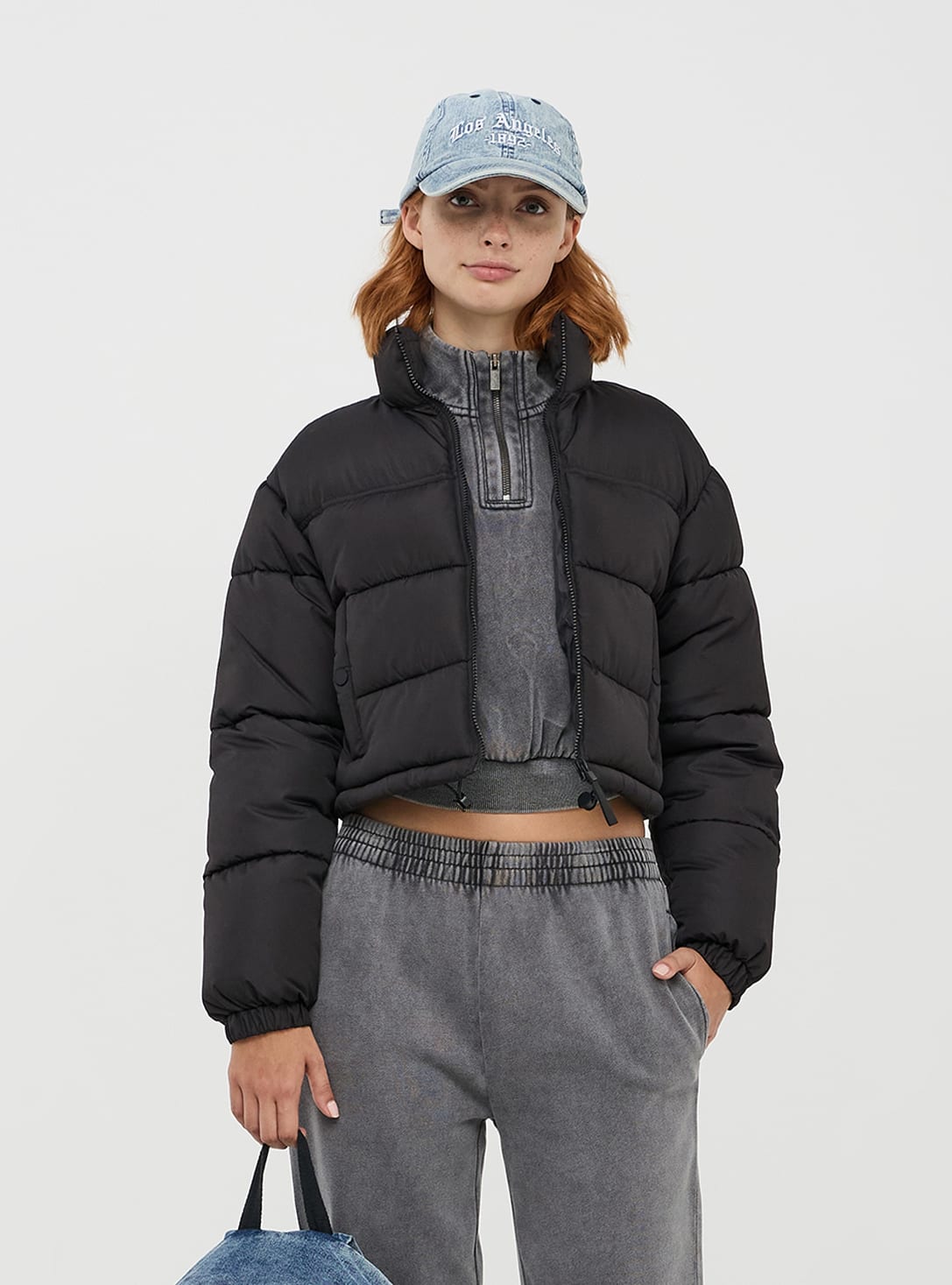 Black padded cropped jacket 2025