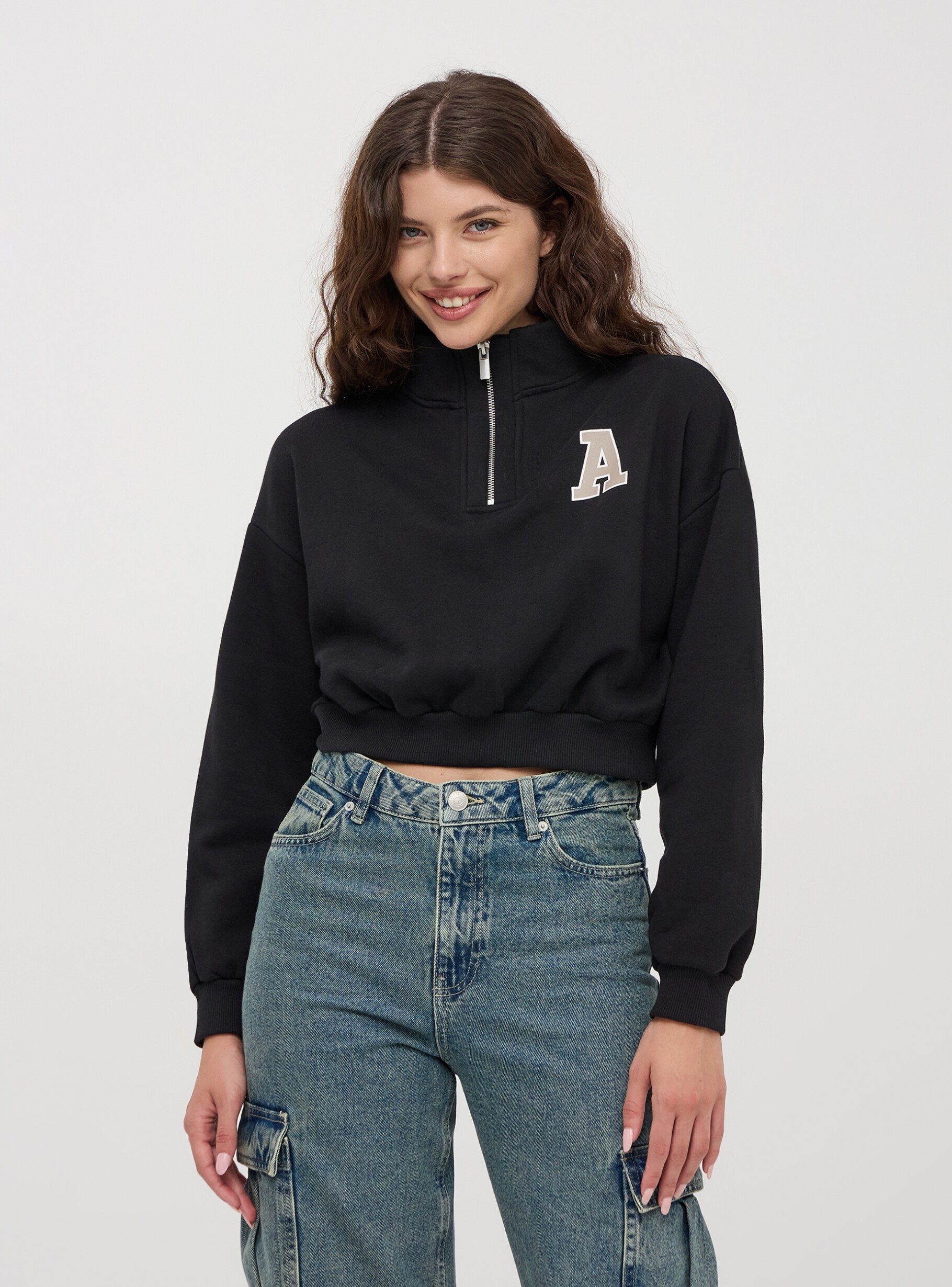 Cropped high neck sweatshirt clearance