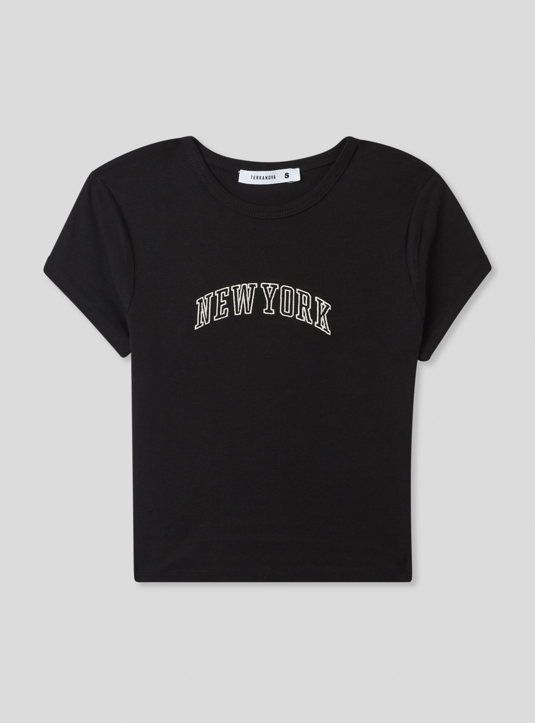 Schwarz Geripptes Crop T Shirt Terranova