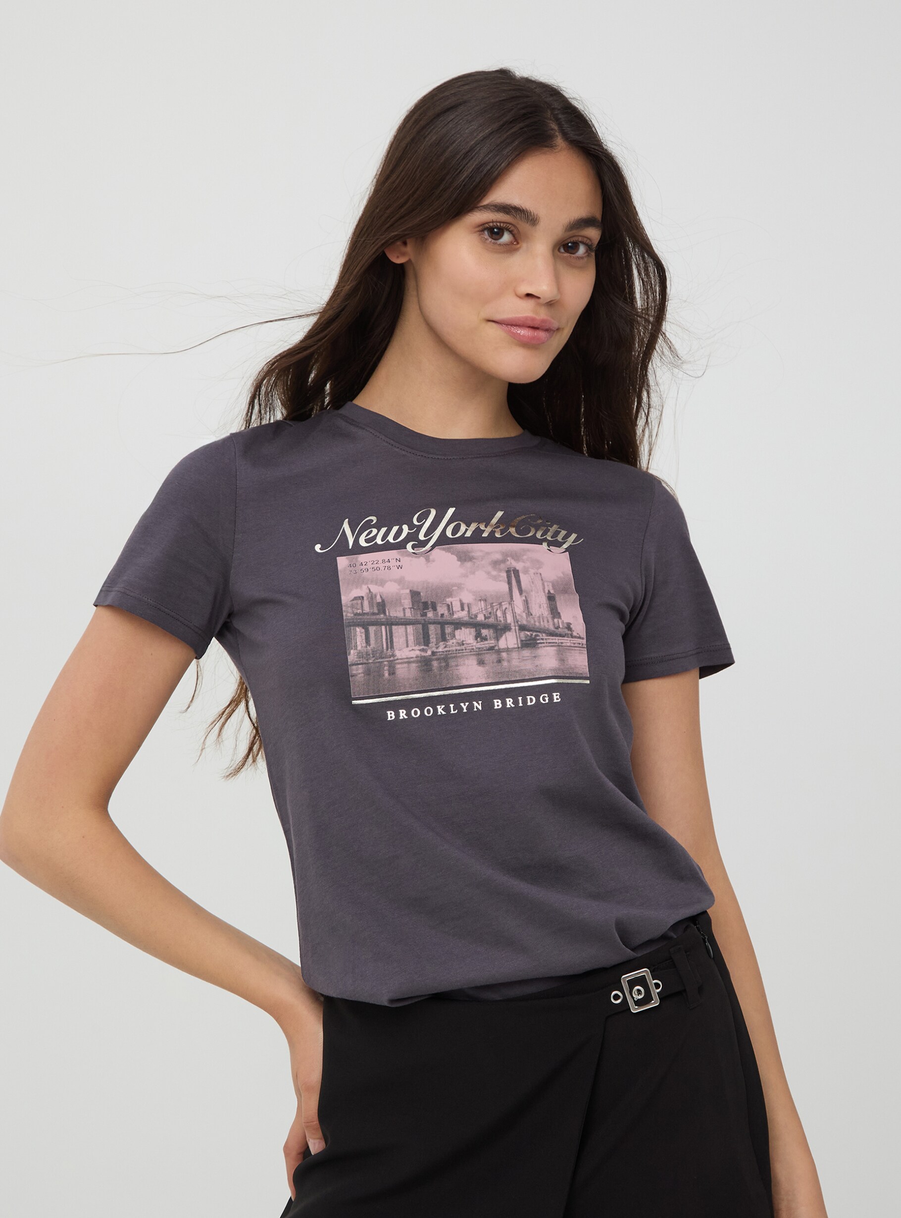 T shirt stampa laminata New York Antracite