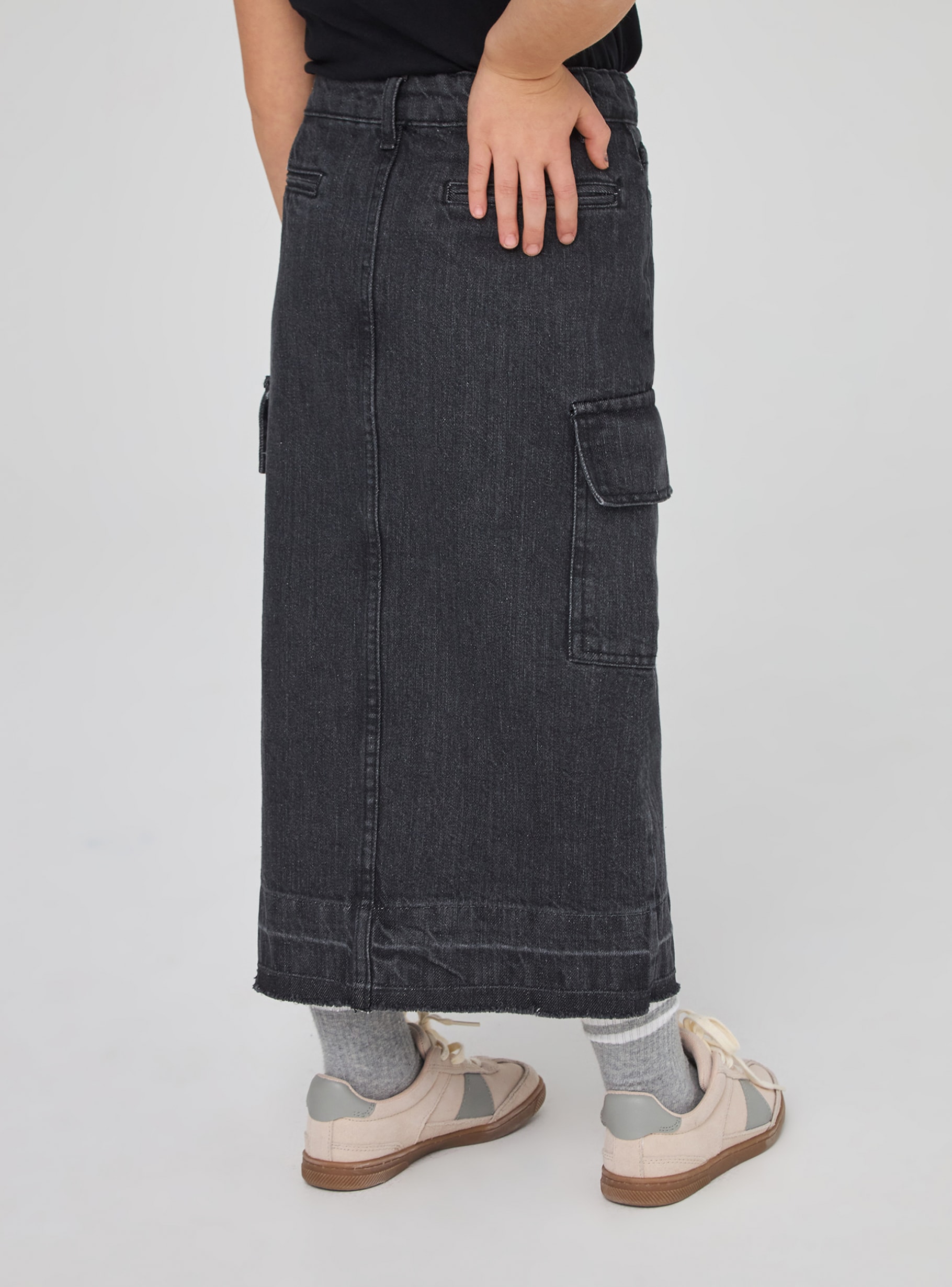 Denim grey Long denim cargo skirt - Buy Online | Terranova