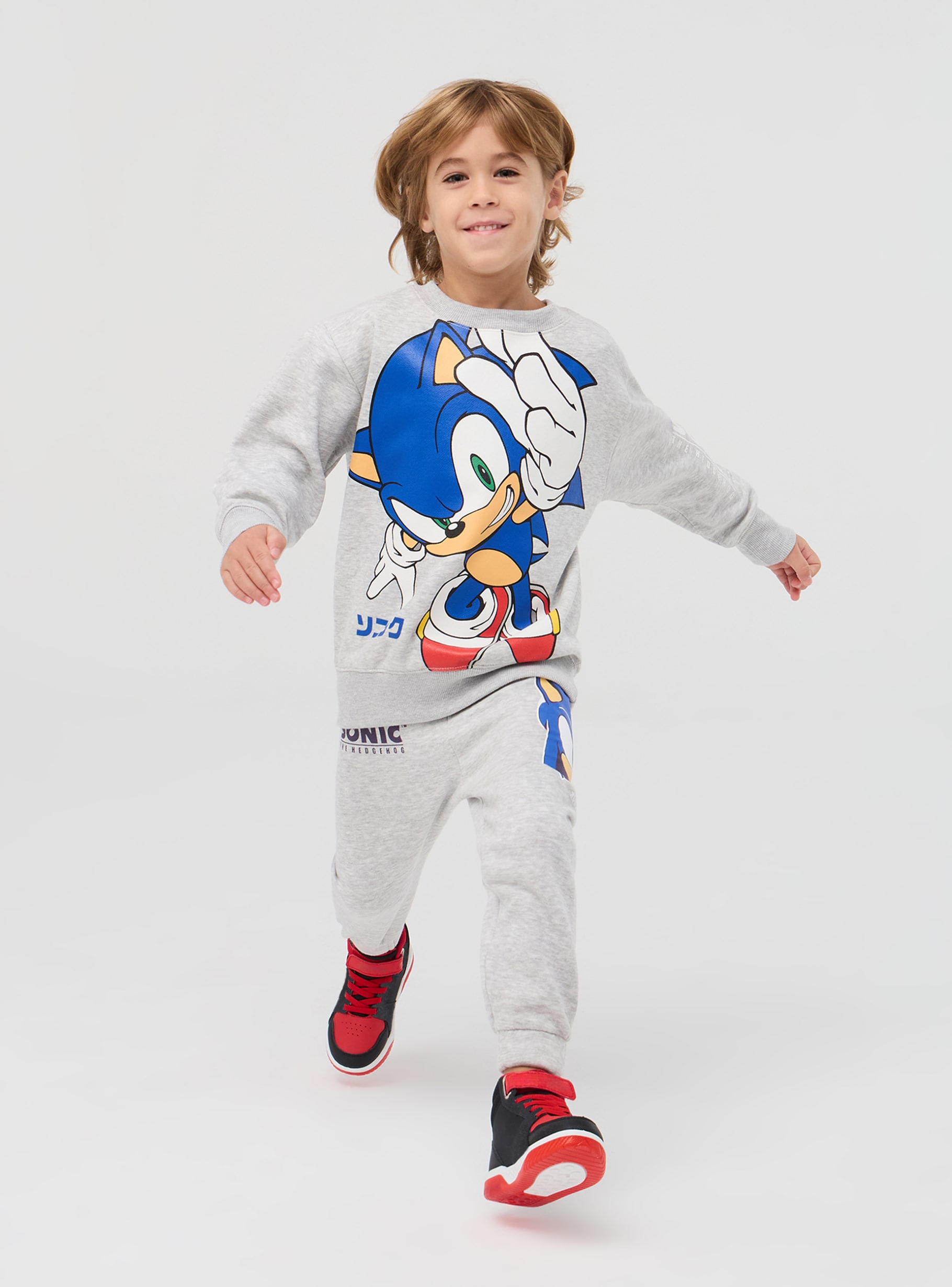 Light grey melange Sonic® print sweatshirt in heavy fabric