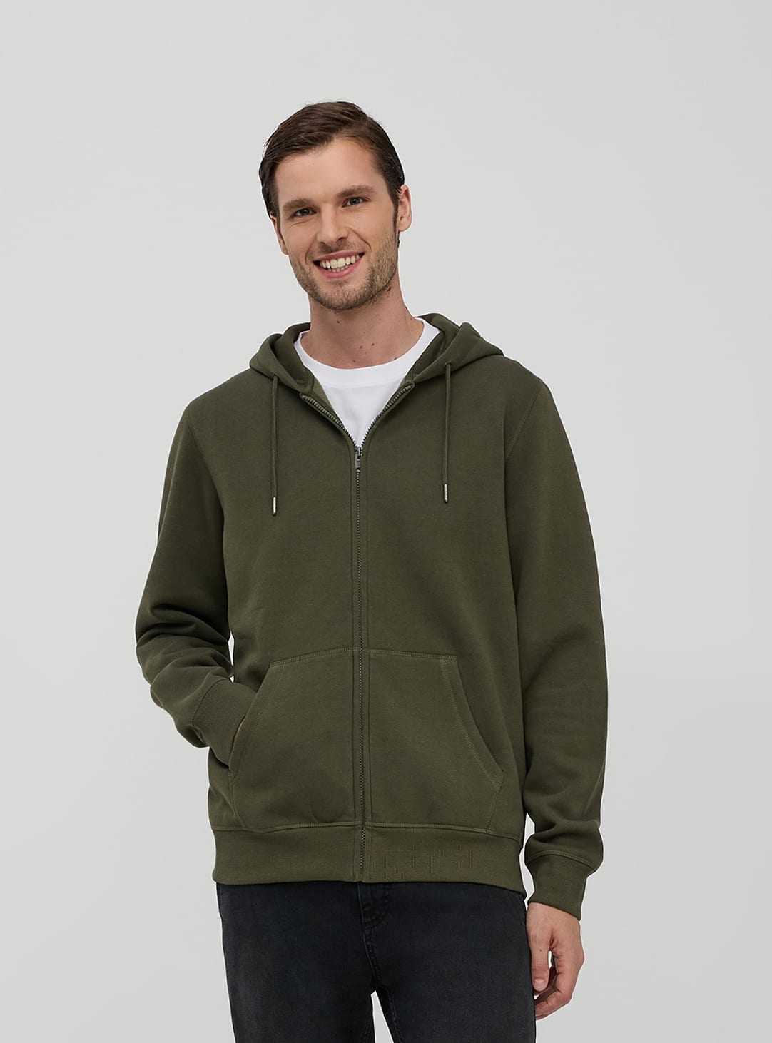 Sage Plain zipped hoodie Buy Online Terranova
