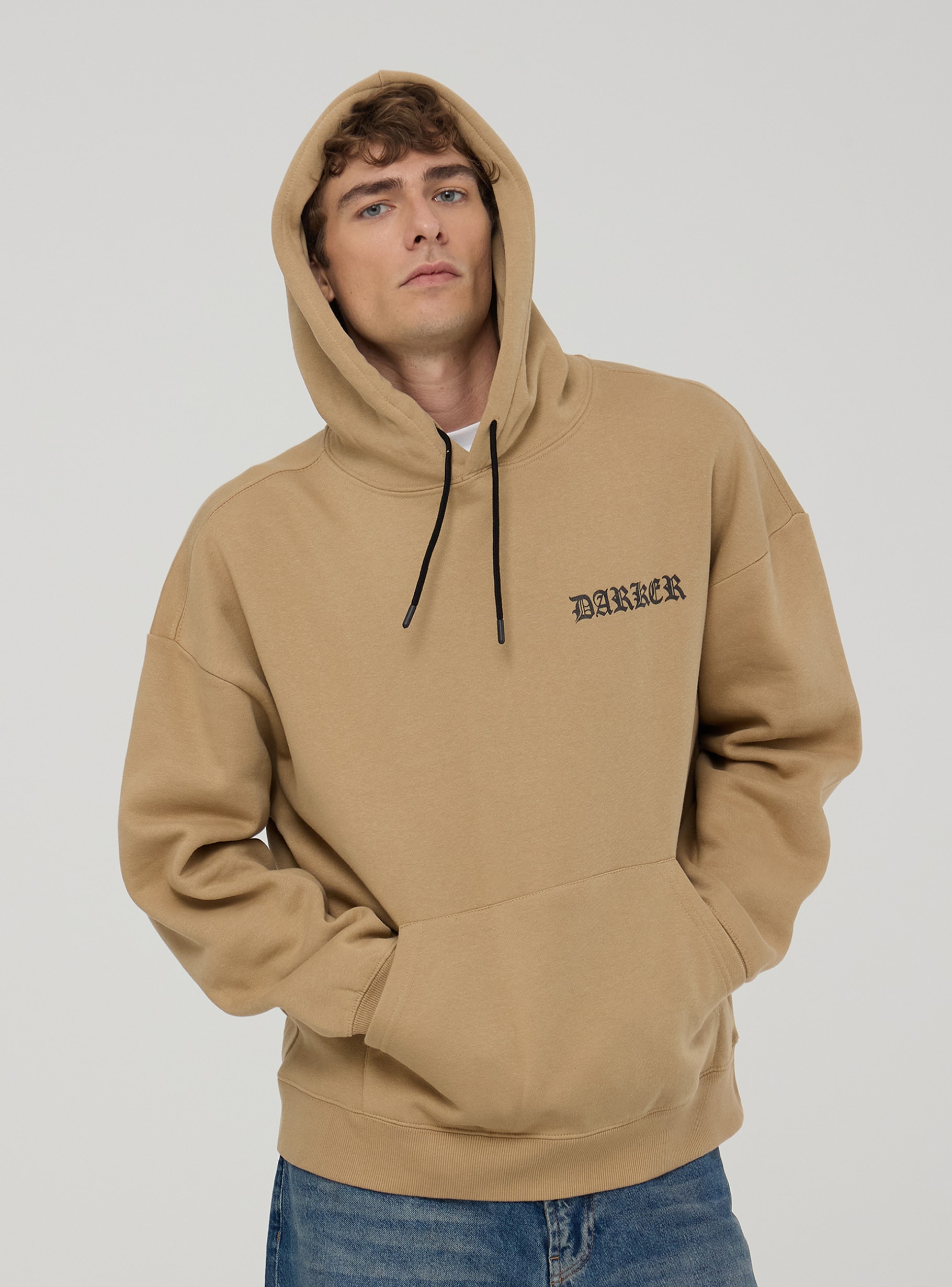 Beige light Oversized hoodie with a gothic print on the front back Buy Online Terranova