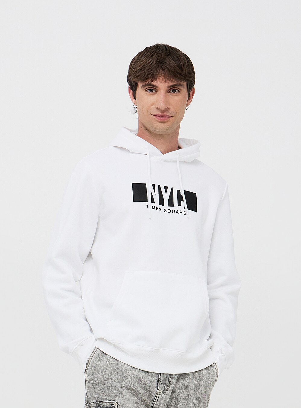 Optical white Hoodie with NYC lettering Buy Online Terranova