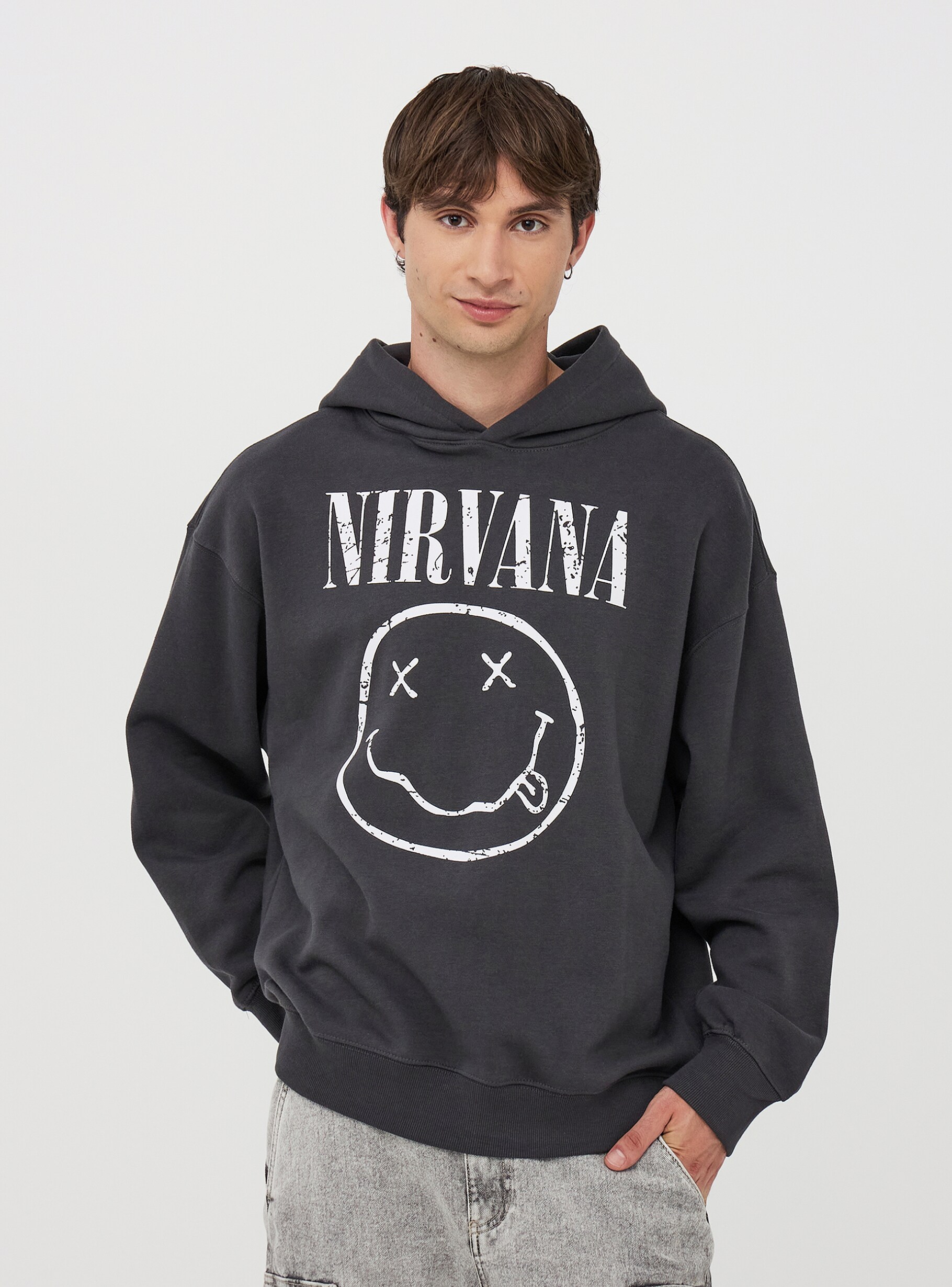 Gunmetal grey Oversized Nirvana hoodie Buy Online Terranova