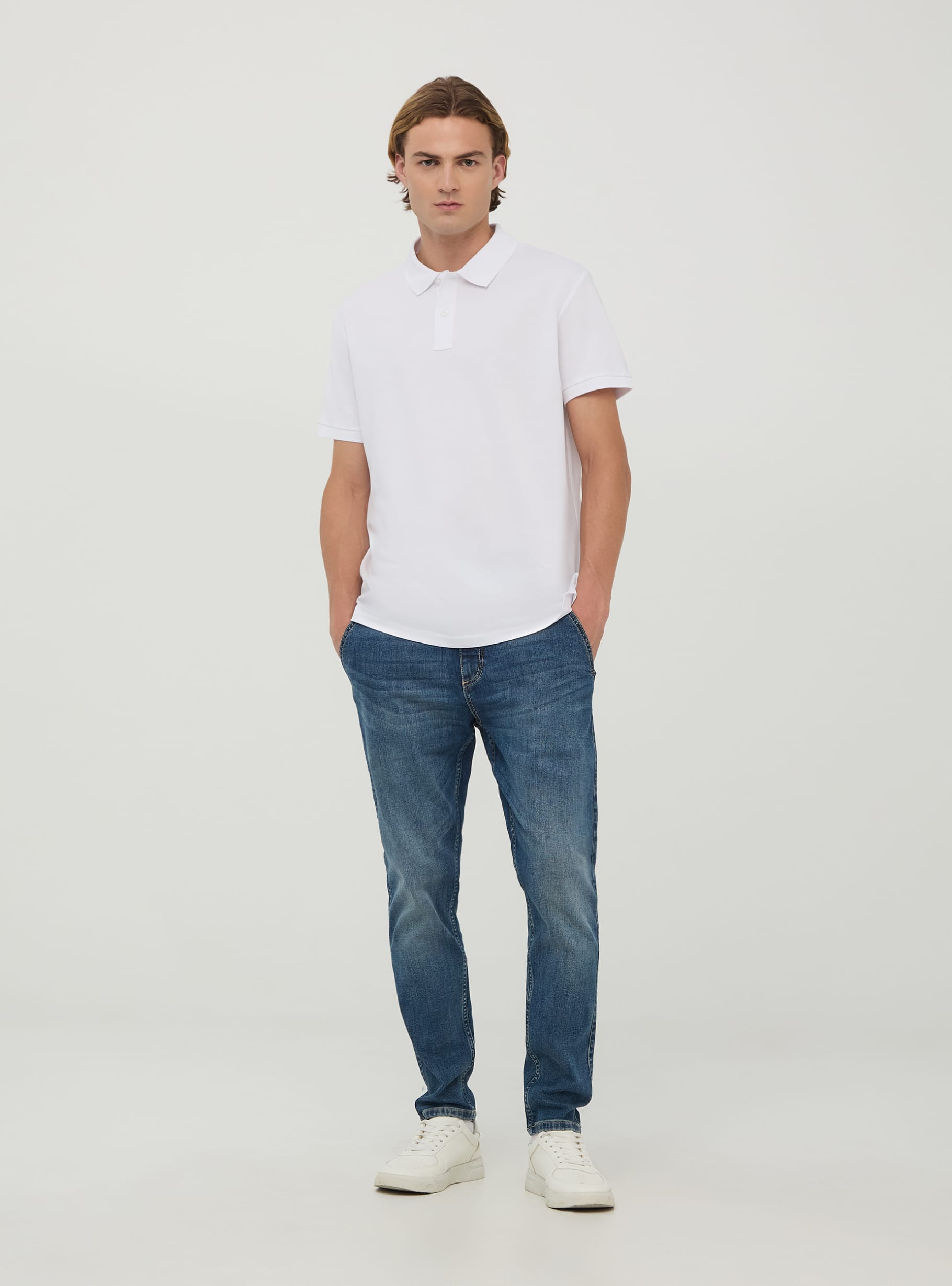 White polo and blue jeans outlet