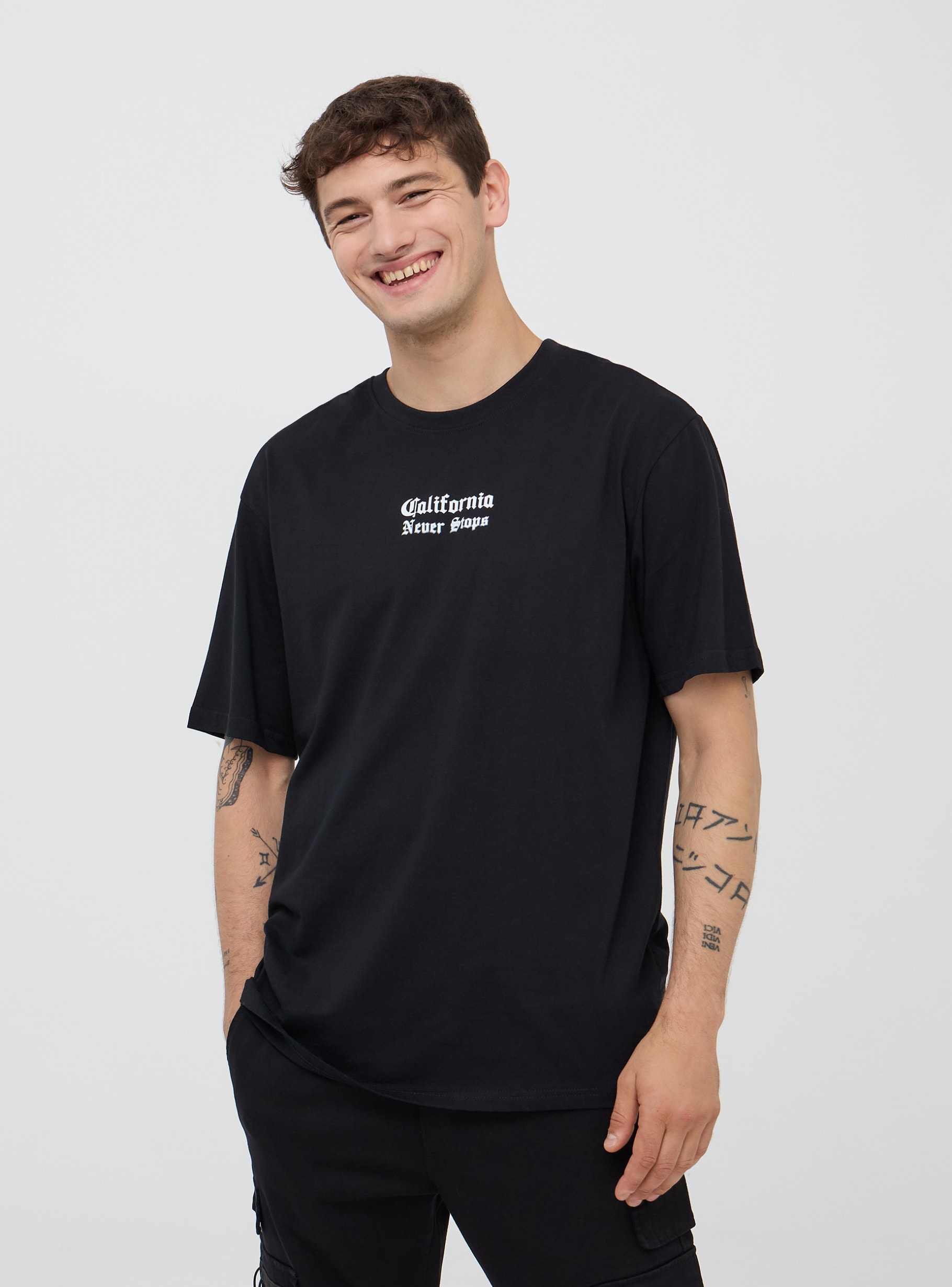 Black T-shirt with gothic lettering on the front/back - Buy