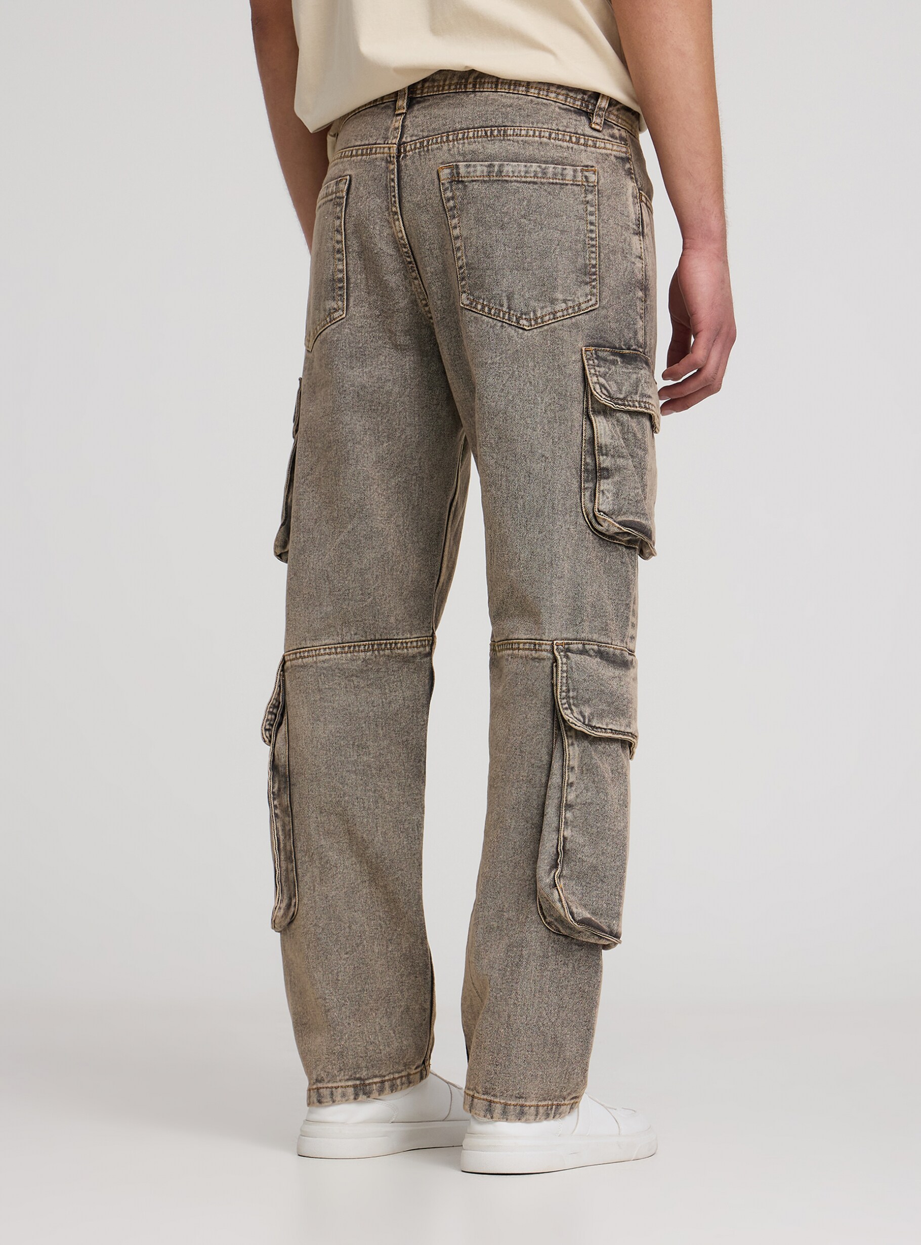 【HI FI FNK】Sarto Cargo Denim Denim grey Multi-pocket dyed cargo jeans - Buy Online