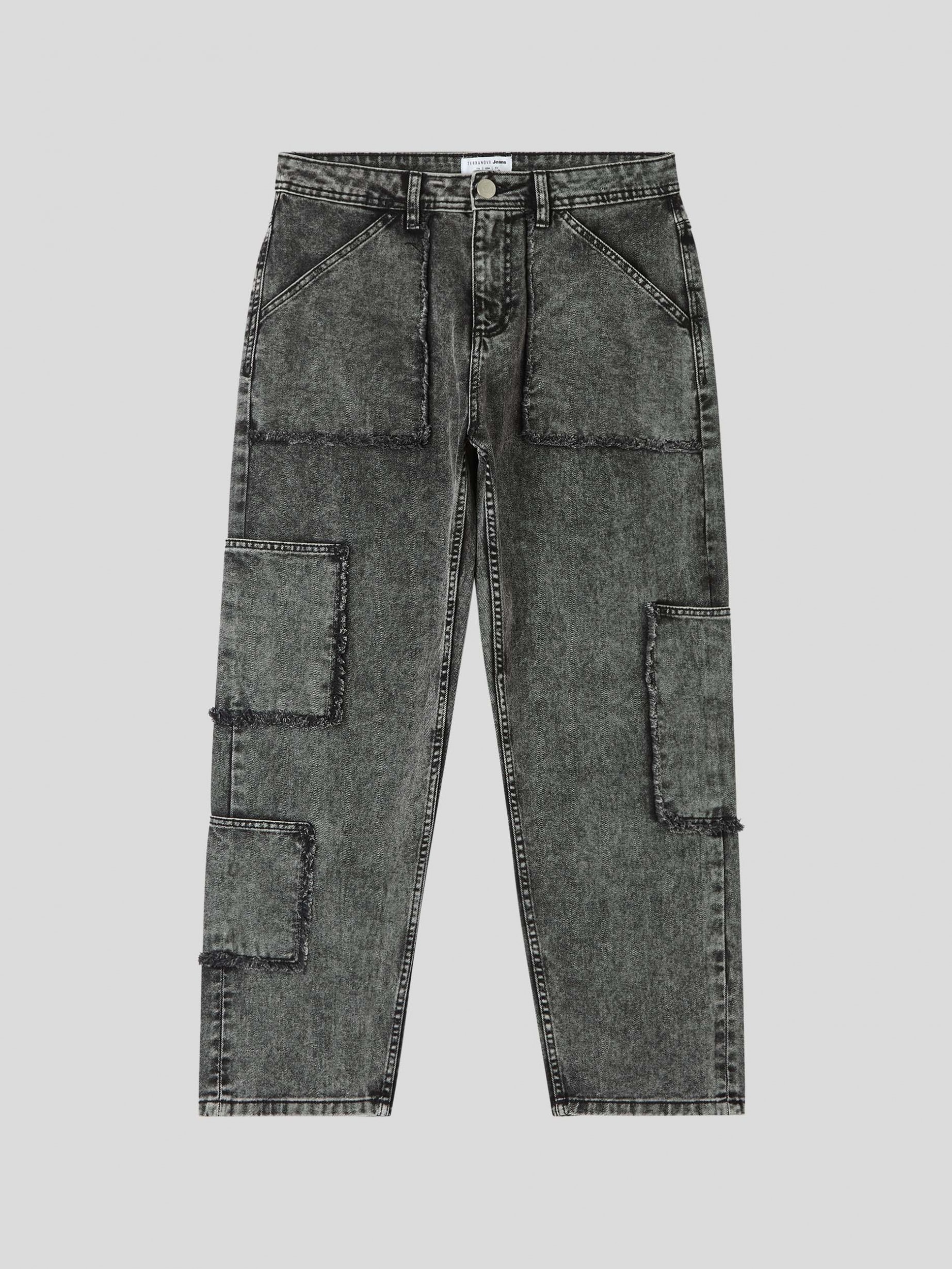 新製品情報も満載 jeans cargo Multi-pocket black denim with detail frayed パンツ