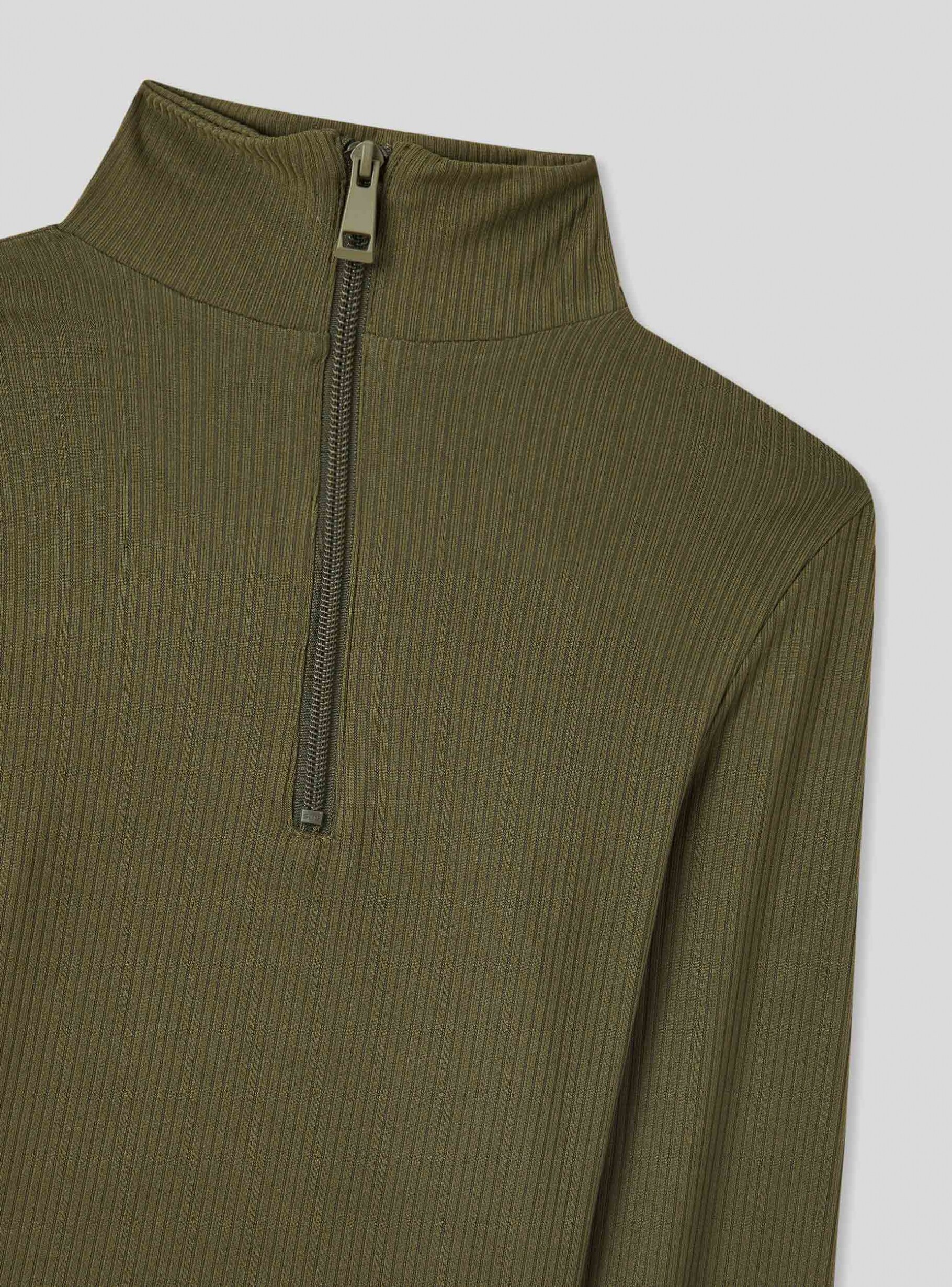 割引価格 with T-shirt Ribbed dark military Green half Buy - zip ポロシャツ