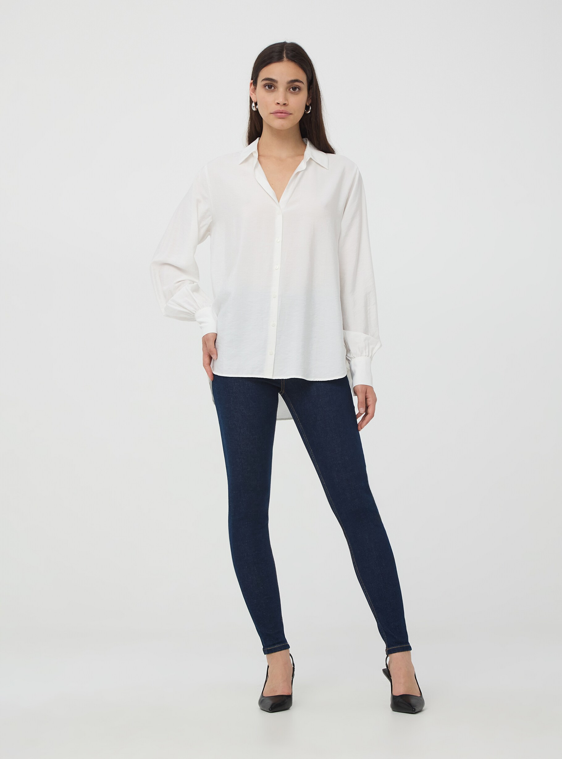 White wool Shirt with a collar and V neckline Buy Online Terranova