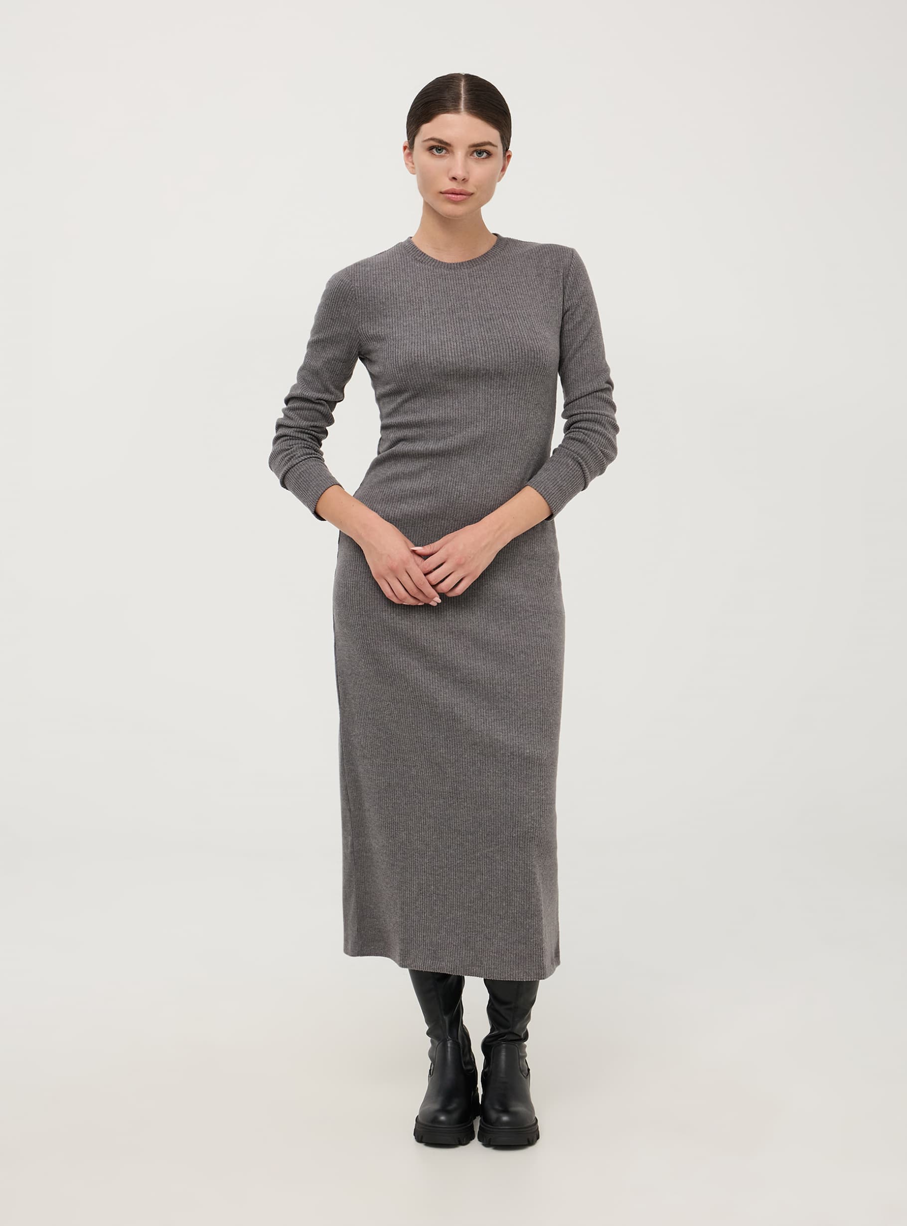 Vestito lungo a costine Grigio scuro melange Acquista Online Terranova