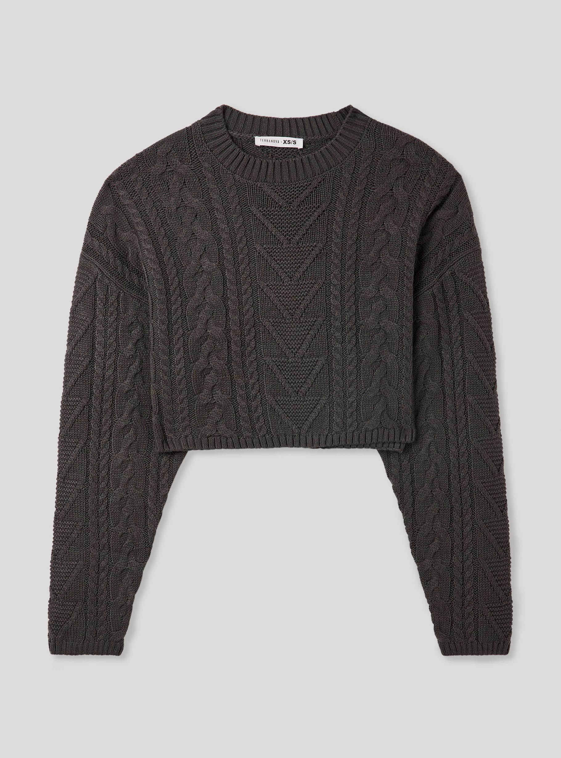 Grey dark Cropped cable knit jumper - Buy Online | Terranova