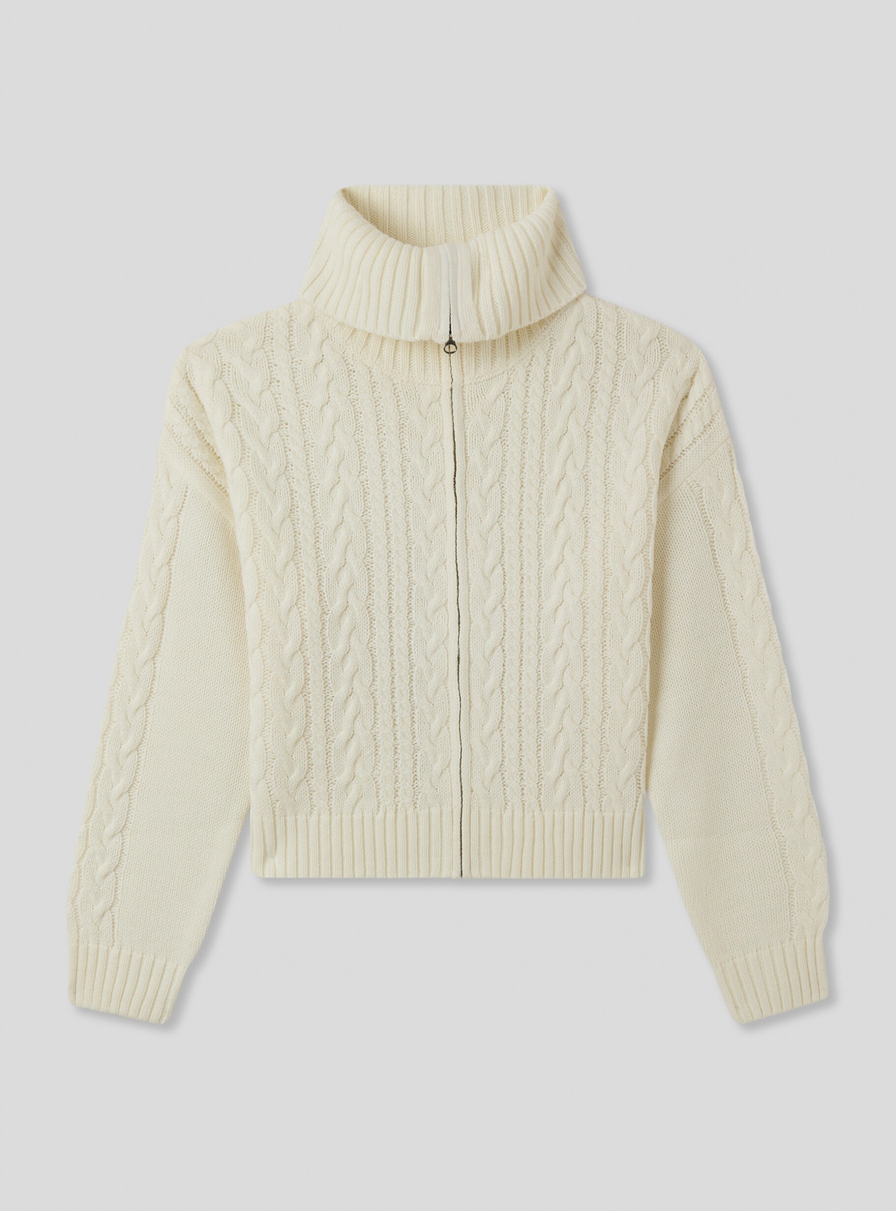 White wool Cable knit zipped cardigan - Buy Online | Terranova