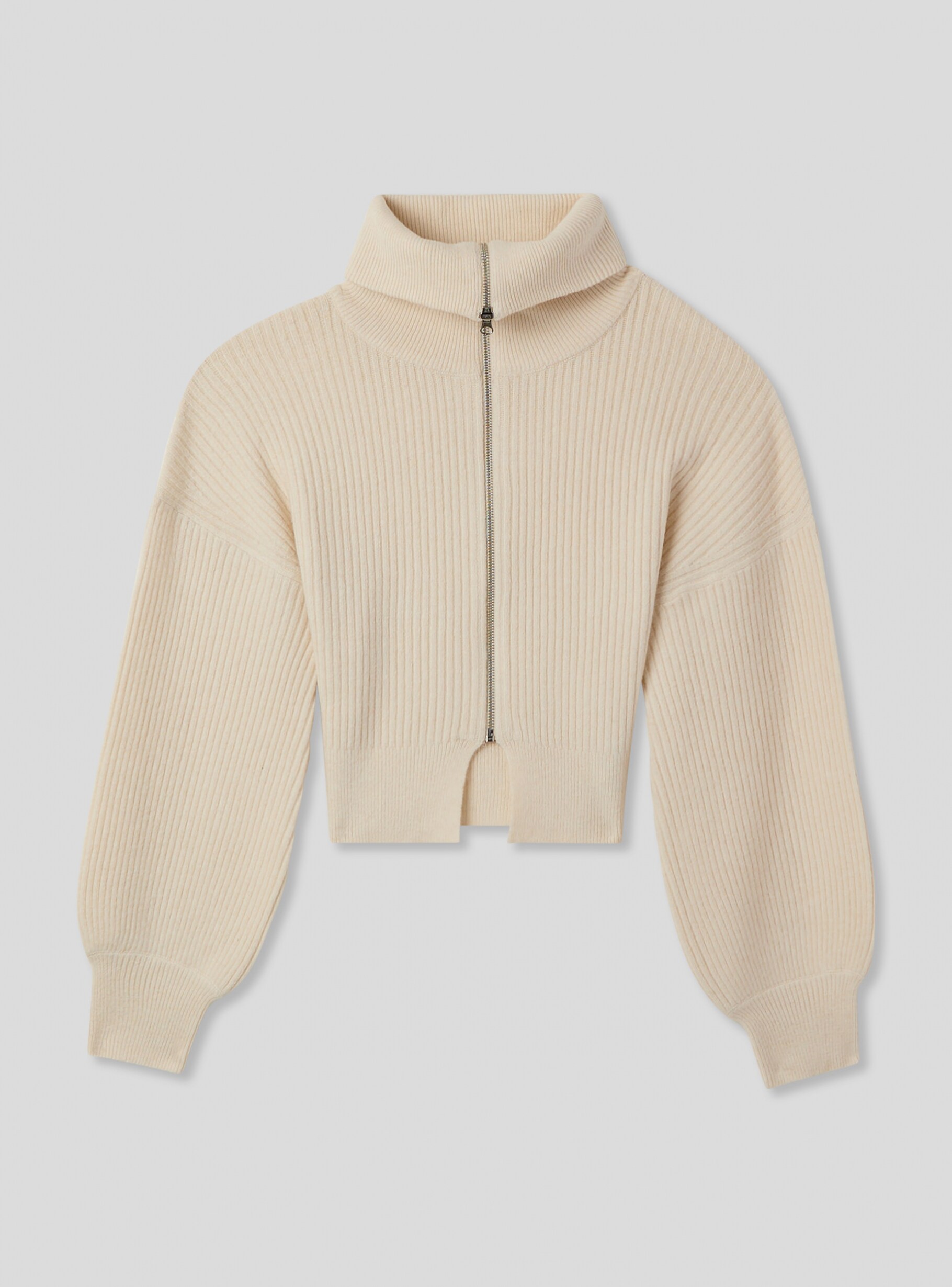 White wool Zipped cardigan with a slit in the hem - Buy Online | Terranova