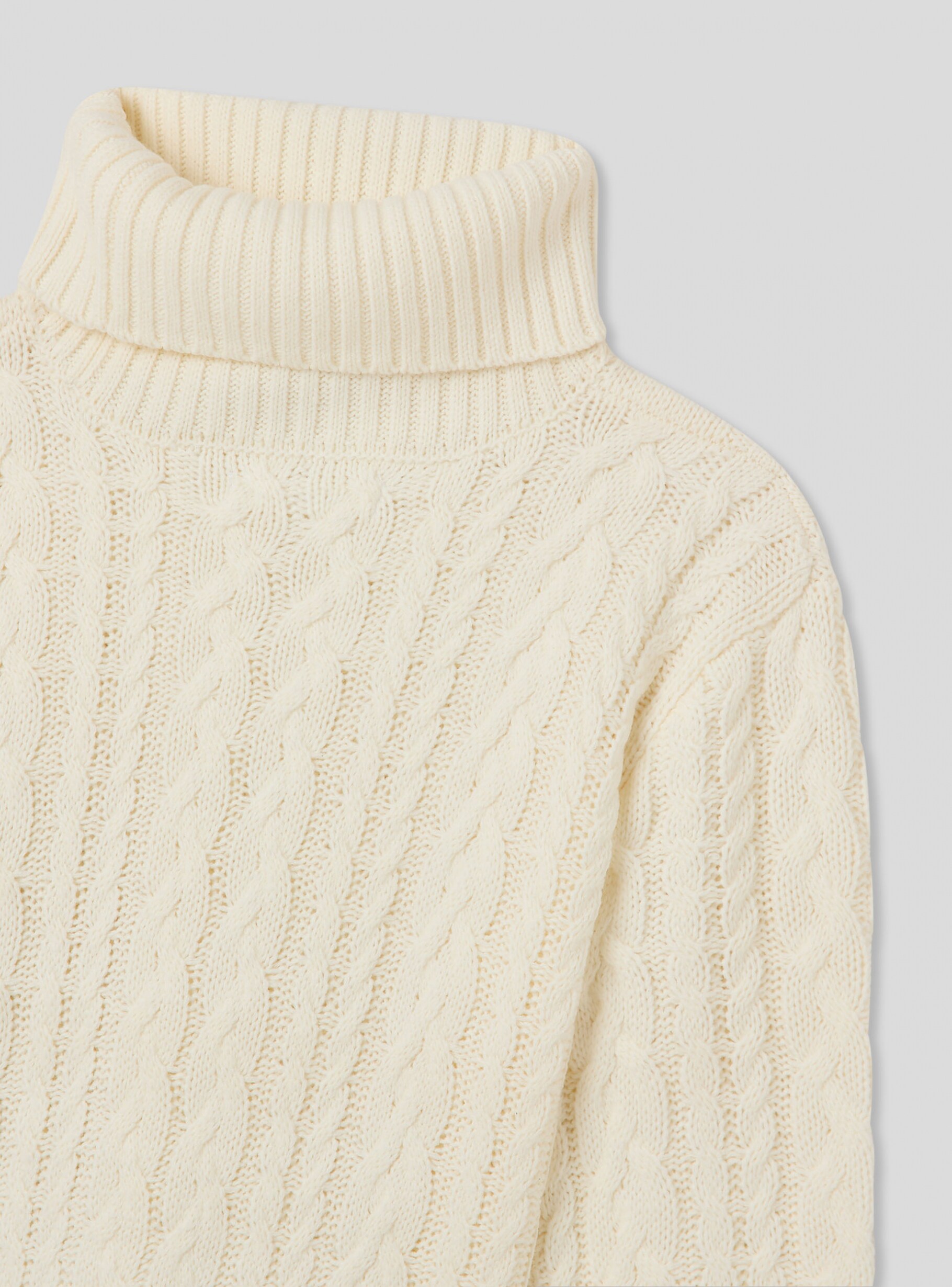 White wool Cropped cable knit polo neck jumper Buy Online Terranova