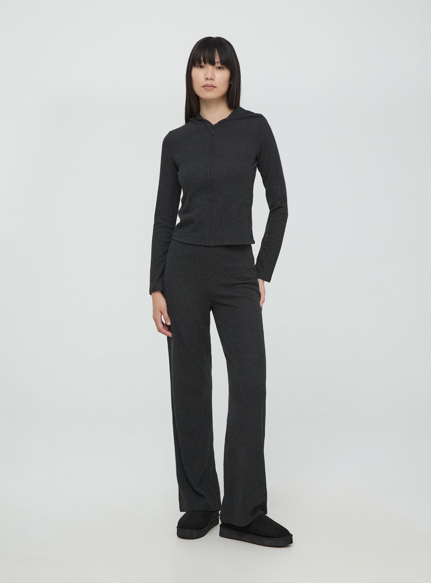 Wide leg ribbed trousers on sale