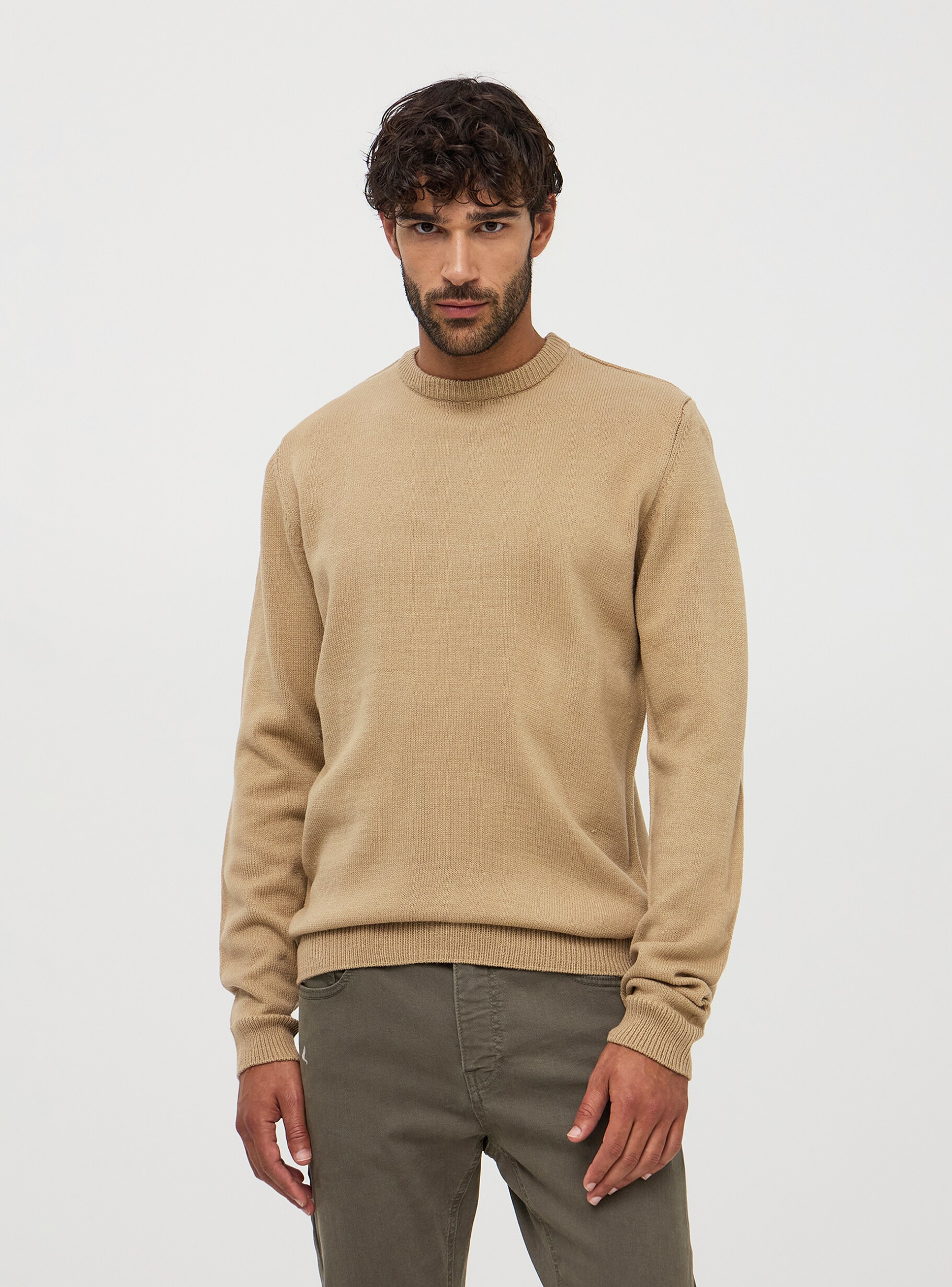 Beige light Plain crew neck jumper Buy Online Terranova
