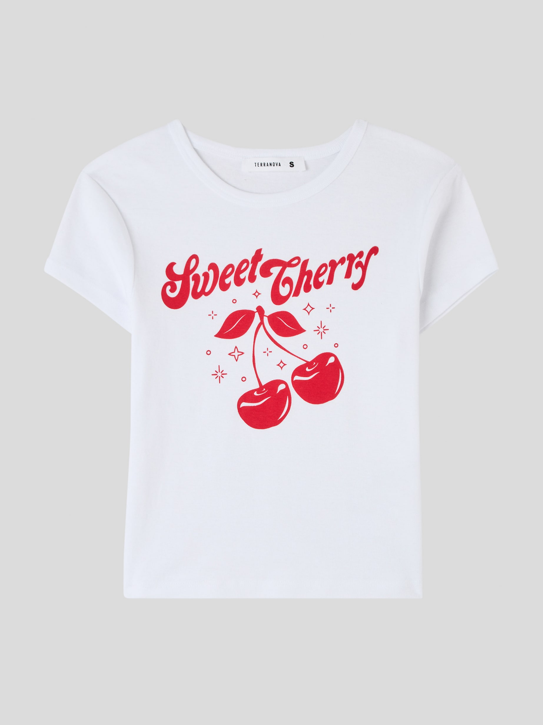 Optical white Cropped T-shirt with cherry print - Buy Online Optical white Cropped T-shirt with cherry print - Buy Online