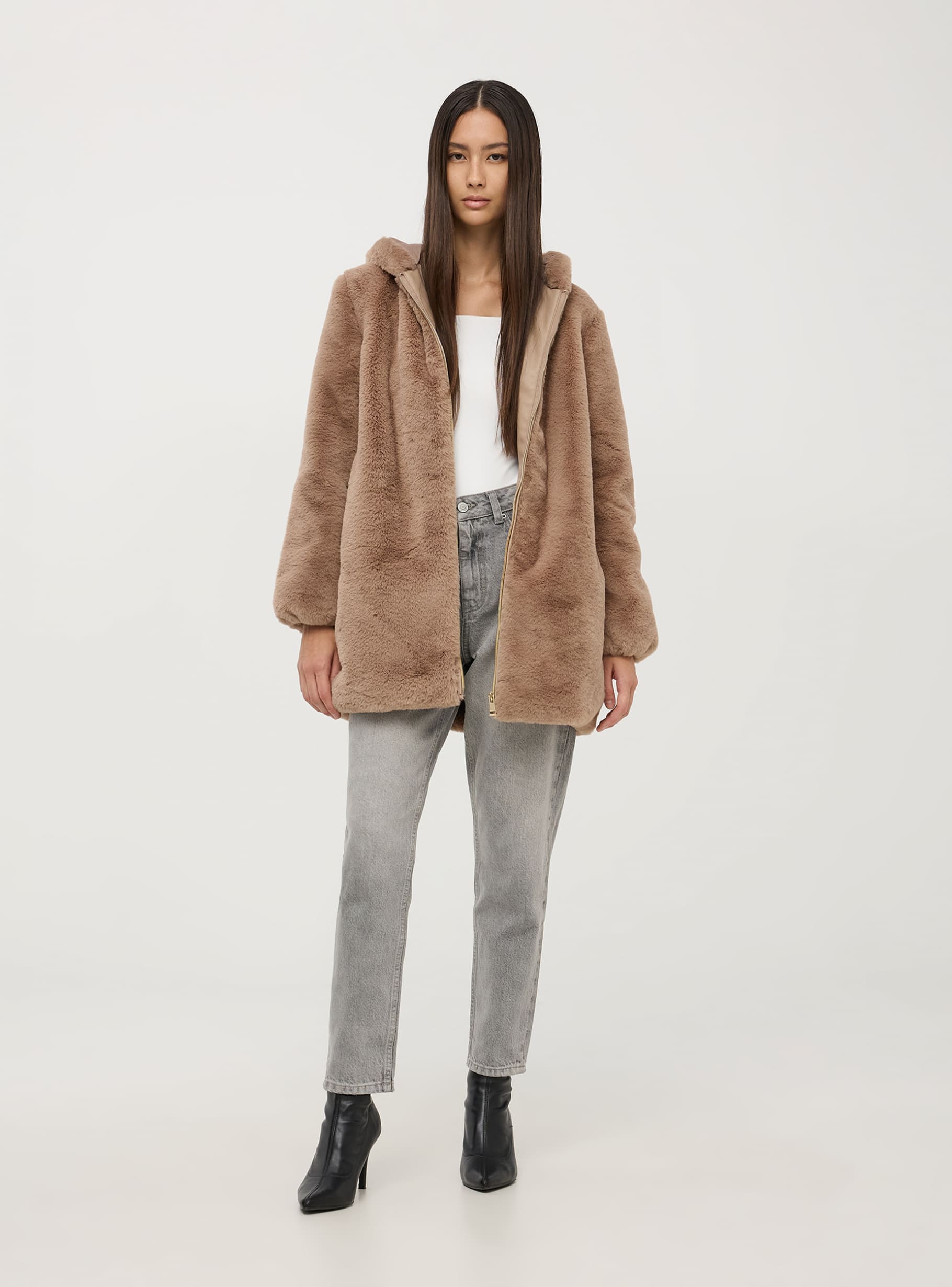 Hooded faux fur coat womens online