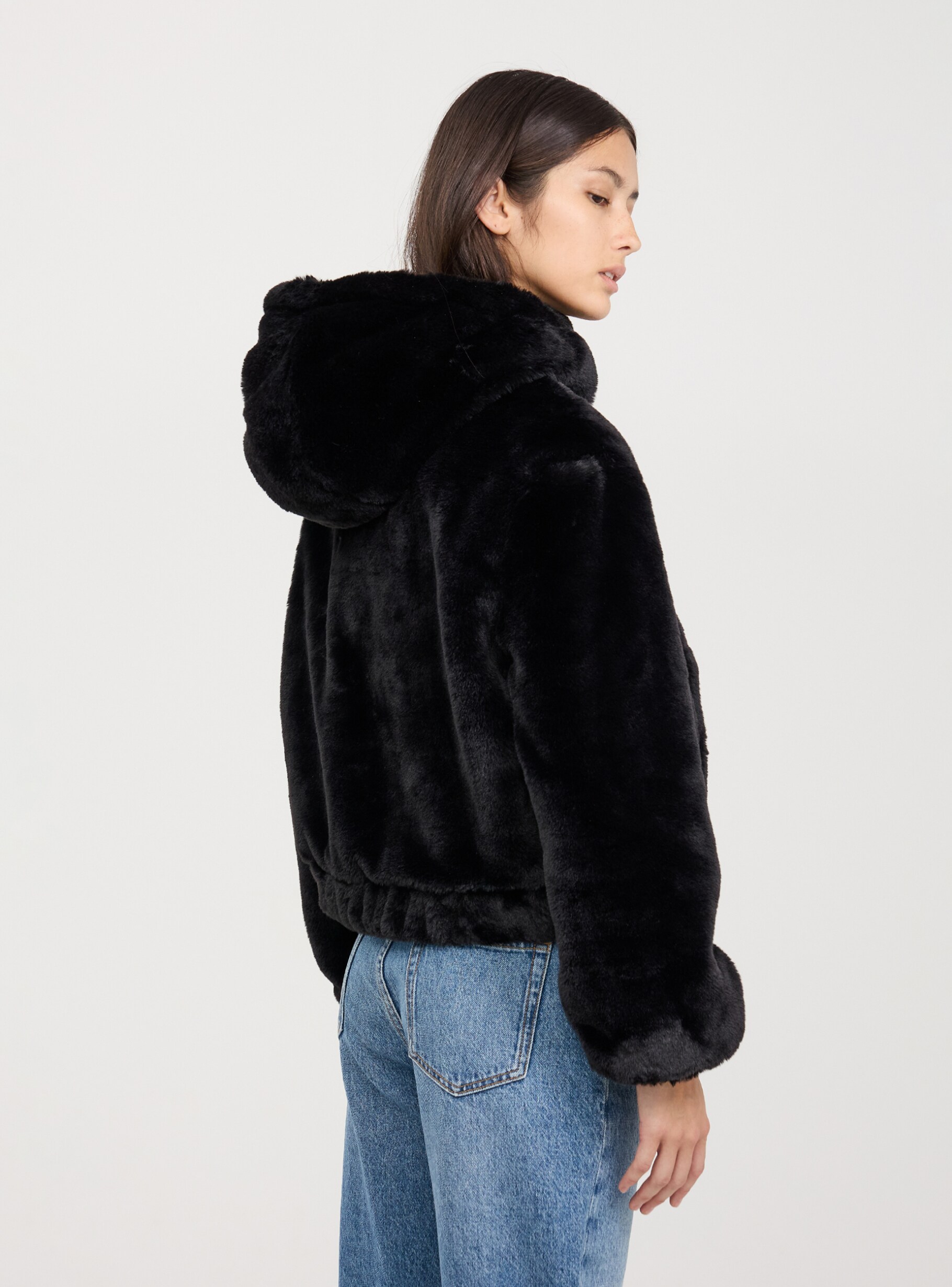 FUR HOODIE, BLACK/BLACK