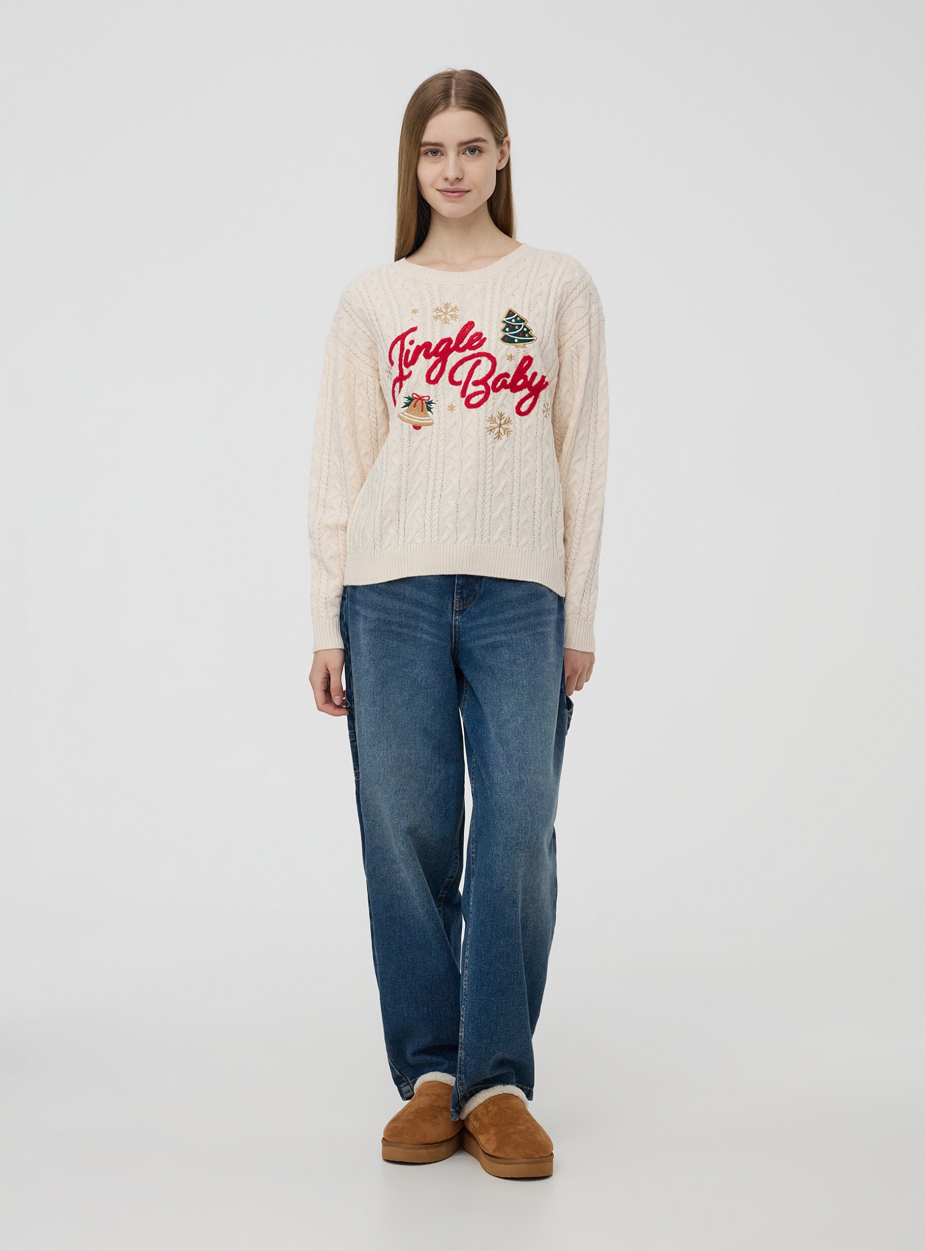 Maglia natalizia con trecce e patch Avorio Acquista Online Terranova
