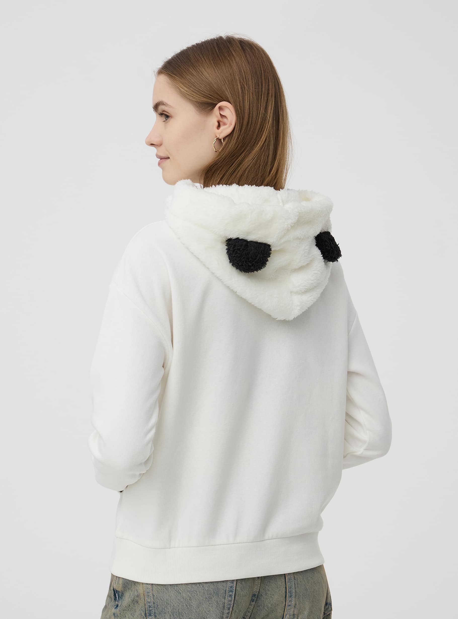 White wool Fluffy hoodie with ears Buy Online Terranova