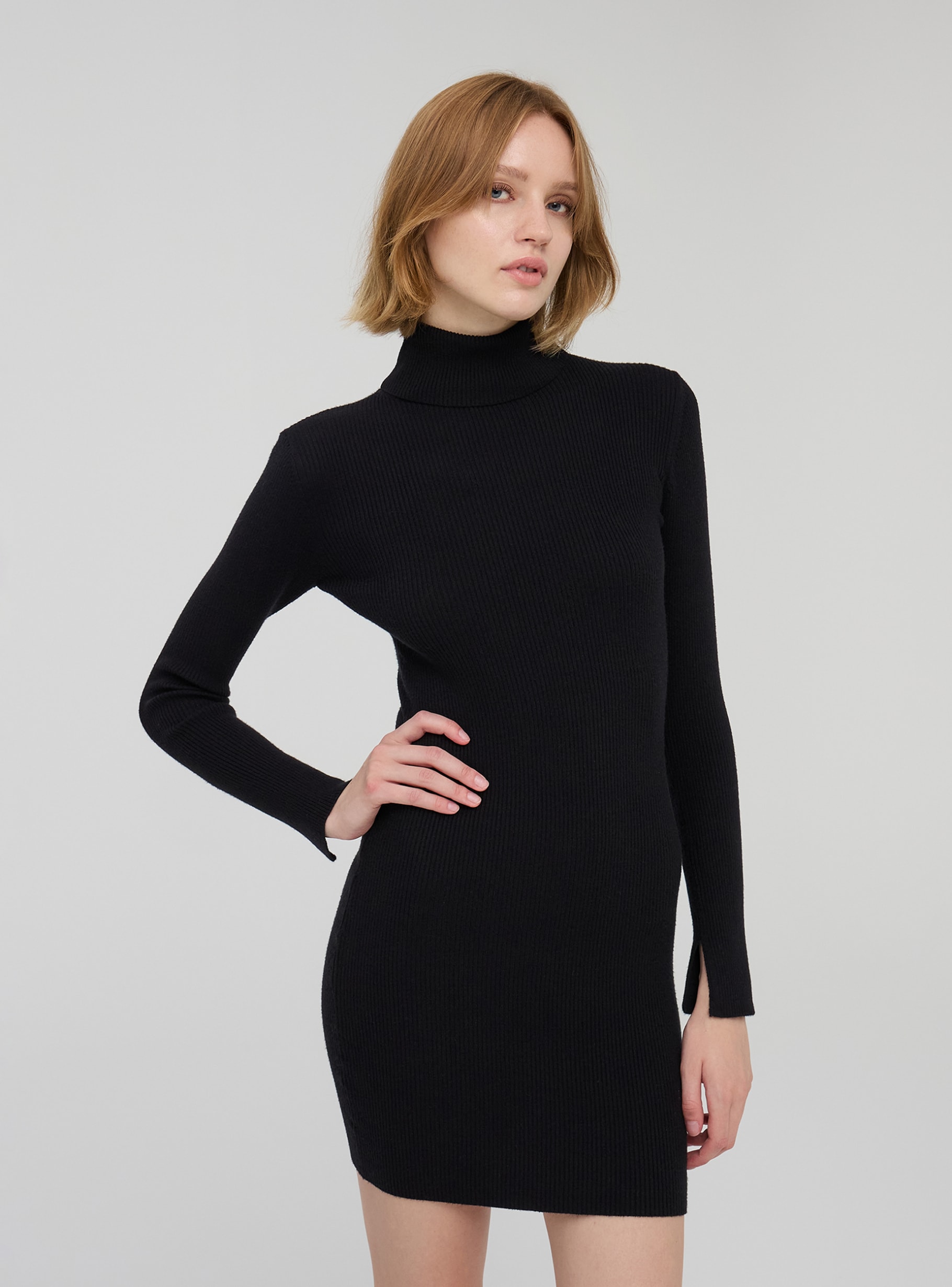 Black polo neck mini dress best sale