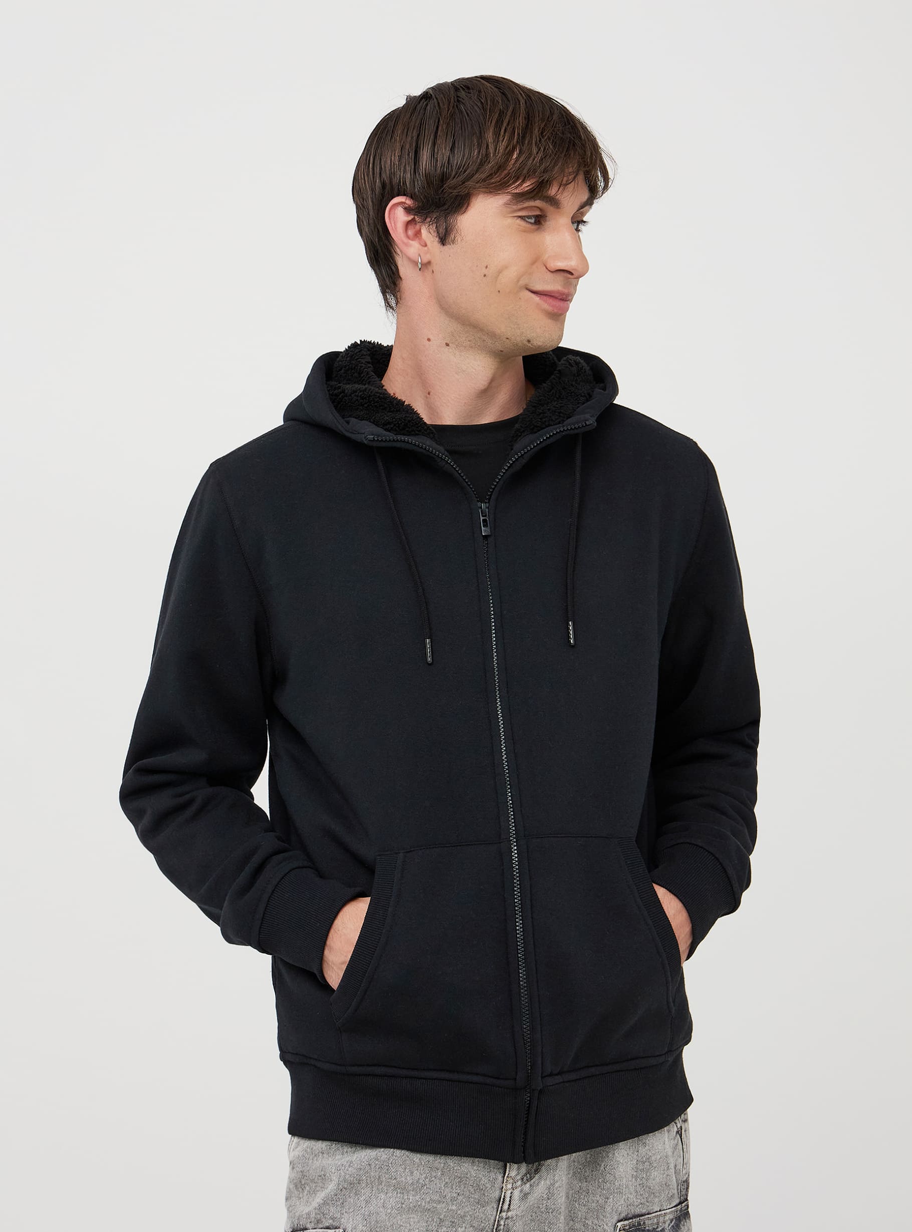 Mens black sherpa hoodie store
