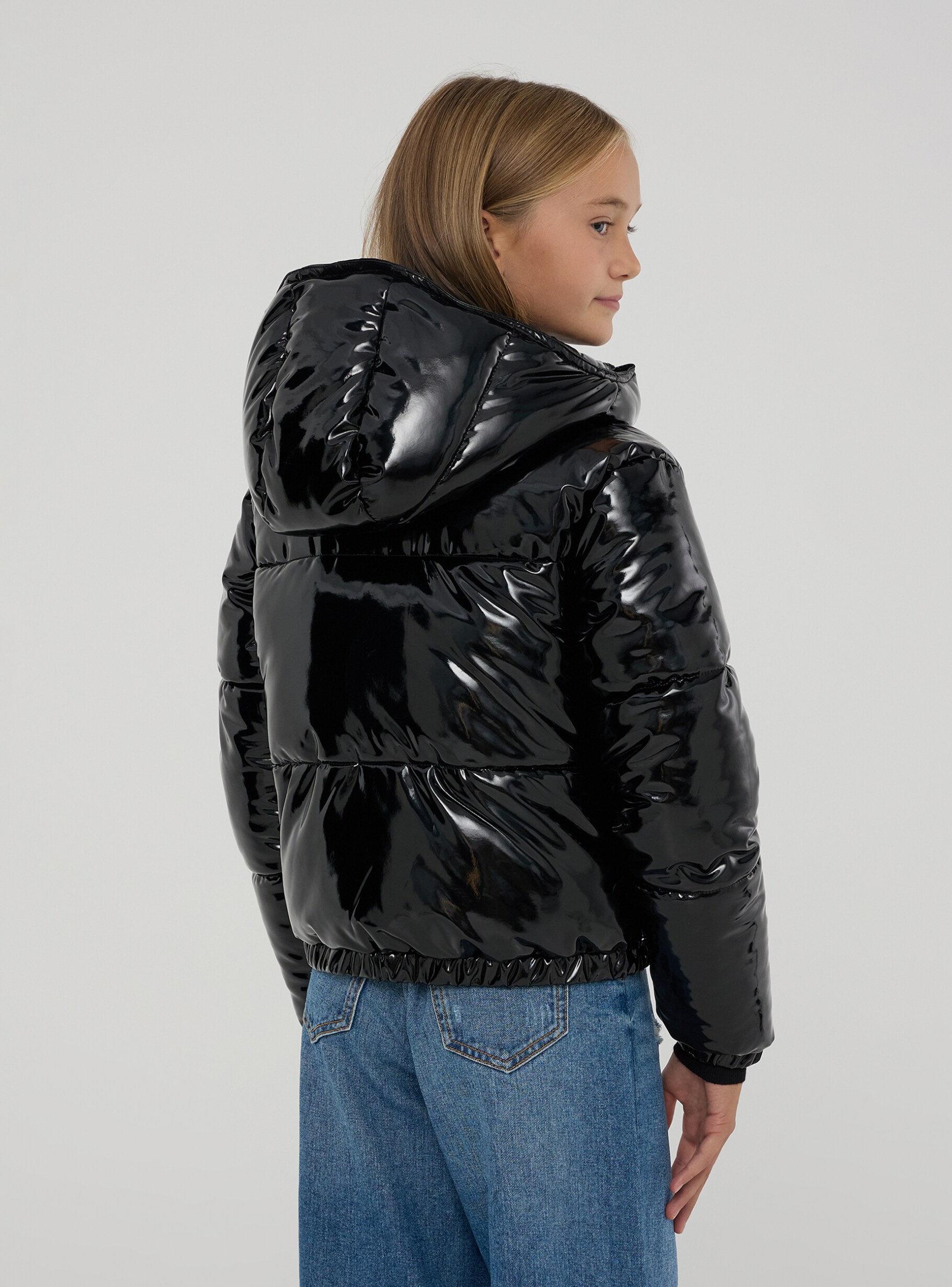 Black Padded cropped jacket in vinyl-effect fabric - Buy